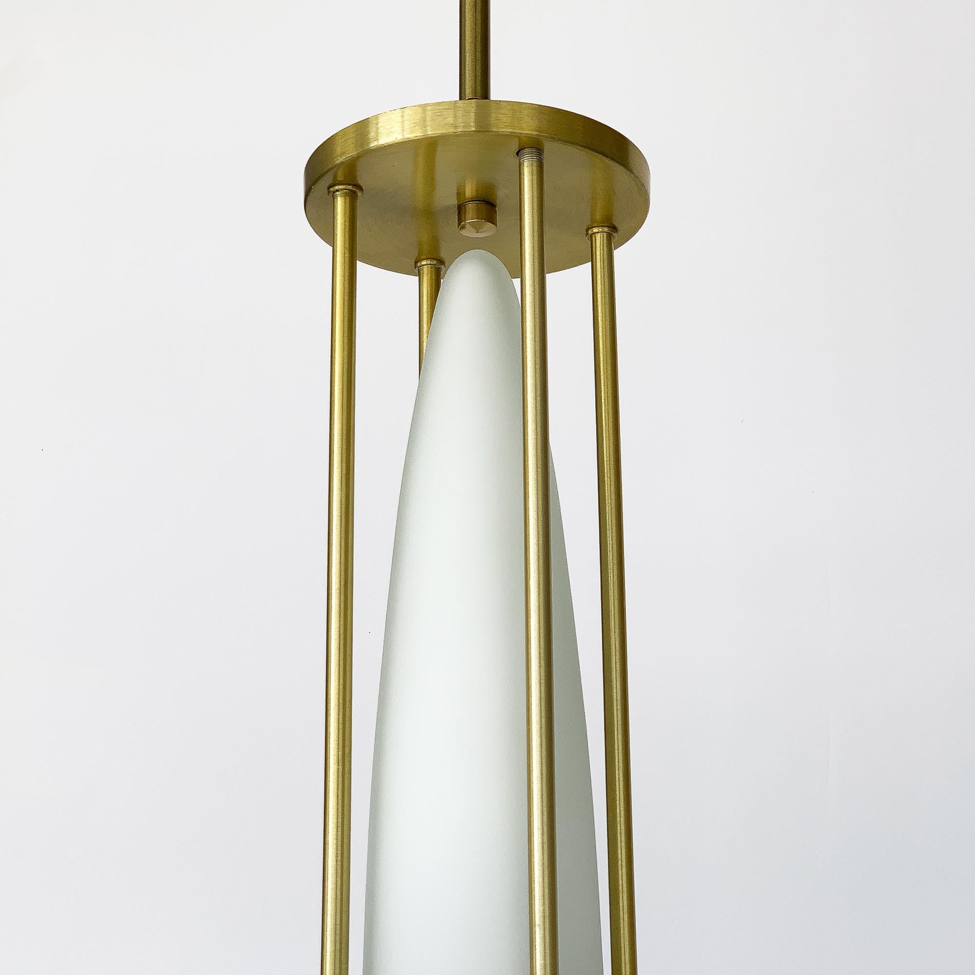 Lightolier Brass and White Glass Art Deco Style Chandelier 5