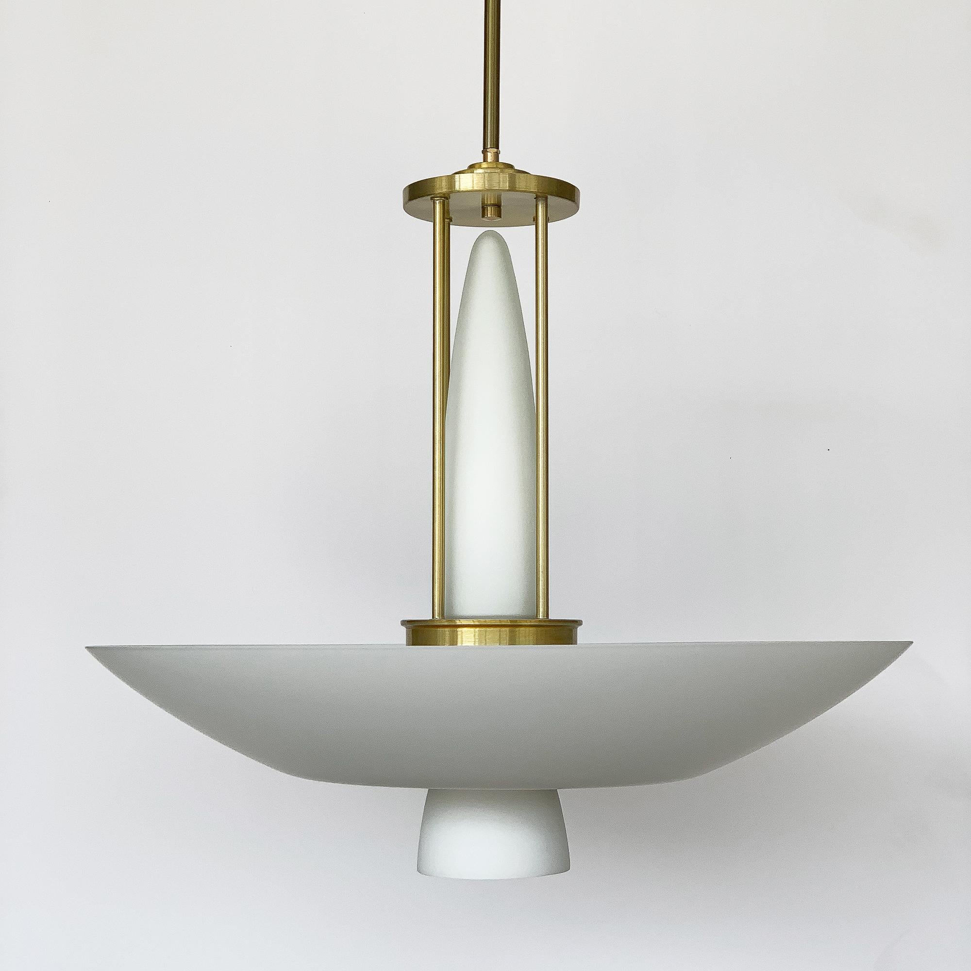 Lightolier Brass and White Glass Art Deco Style Chandelier 1