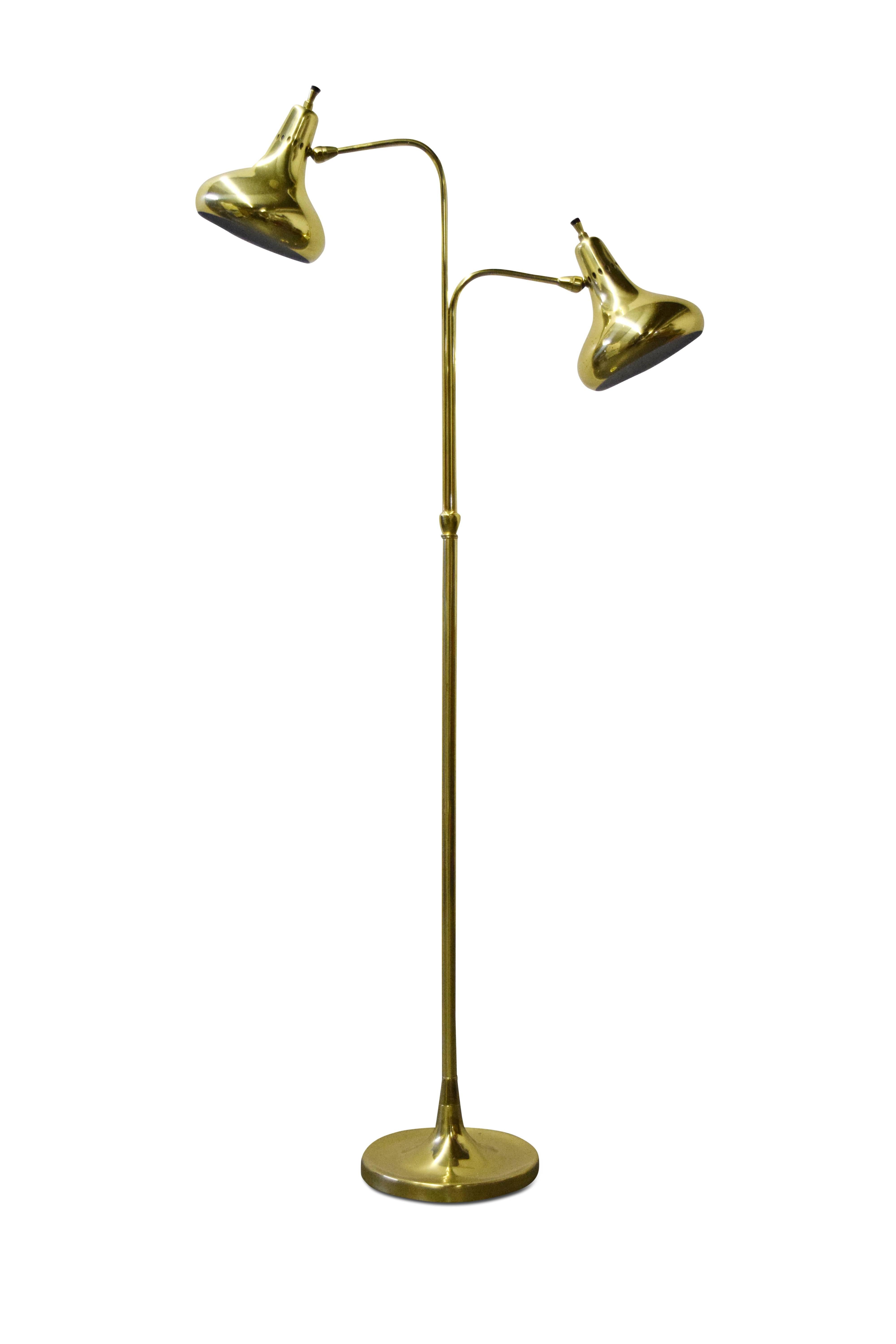 Lightolier brass dual headed floor lamp.