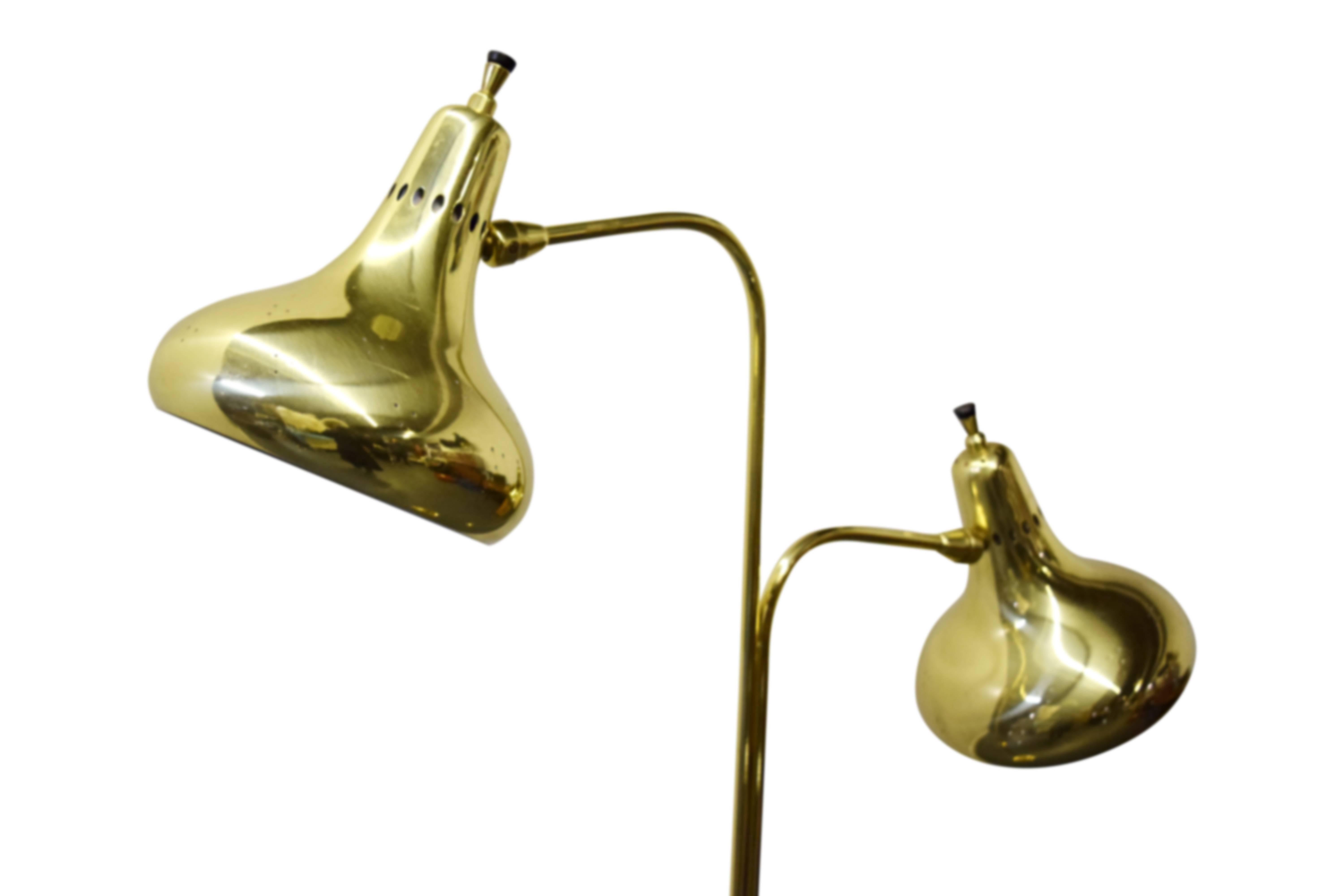 Mid-Century Modern Lightolier Brass Dual Headed Floor Lamp For Sale