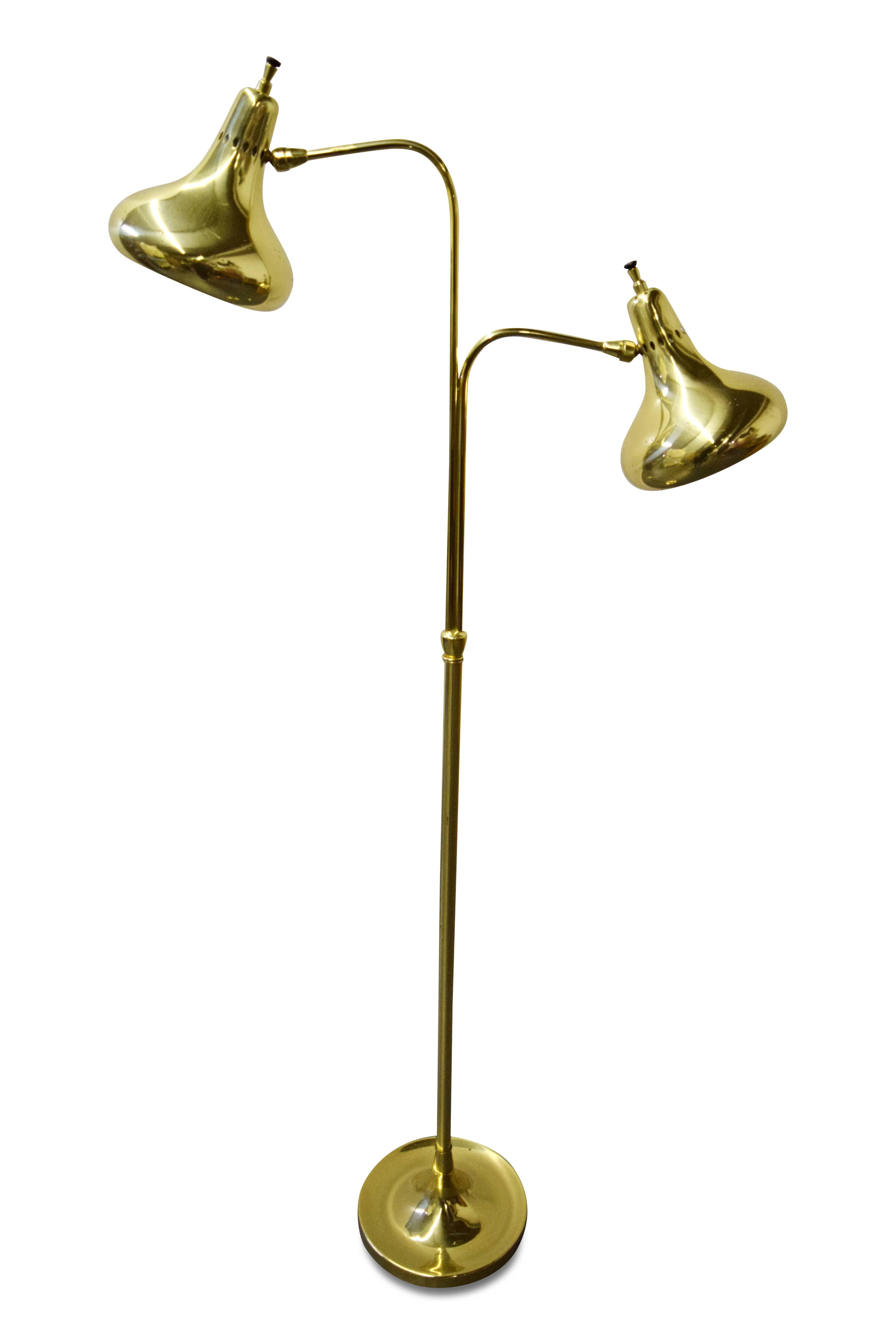 American Lightolier Brass Dual Headed Floor Lamp For Sale