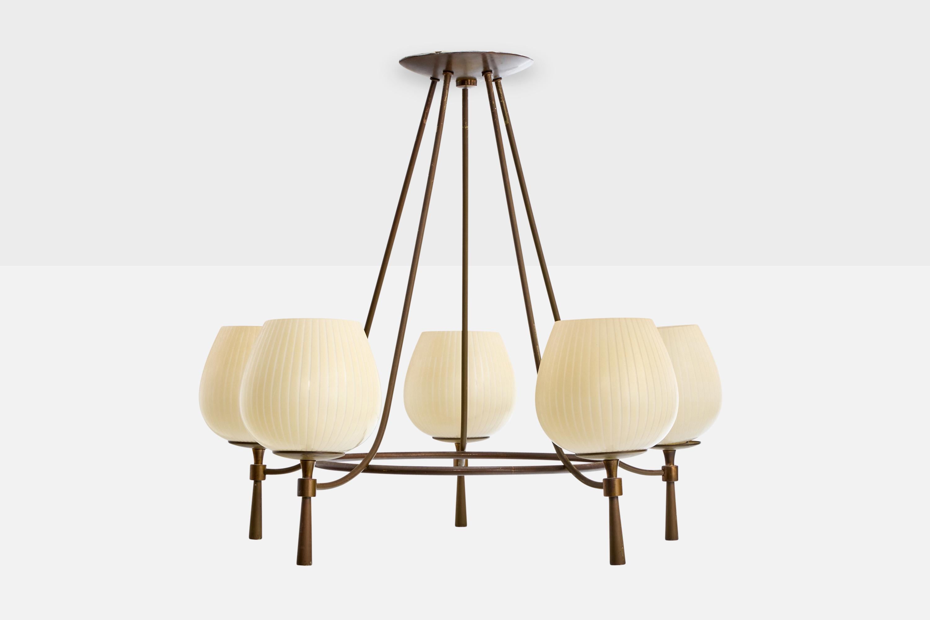 Mid-Century Modern Lightolier, lustre, laiton, verre, États-Unis, années 1950 en vente