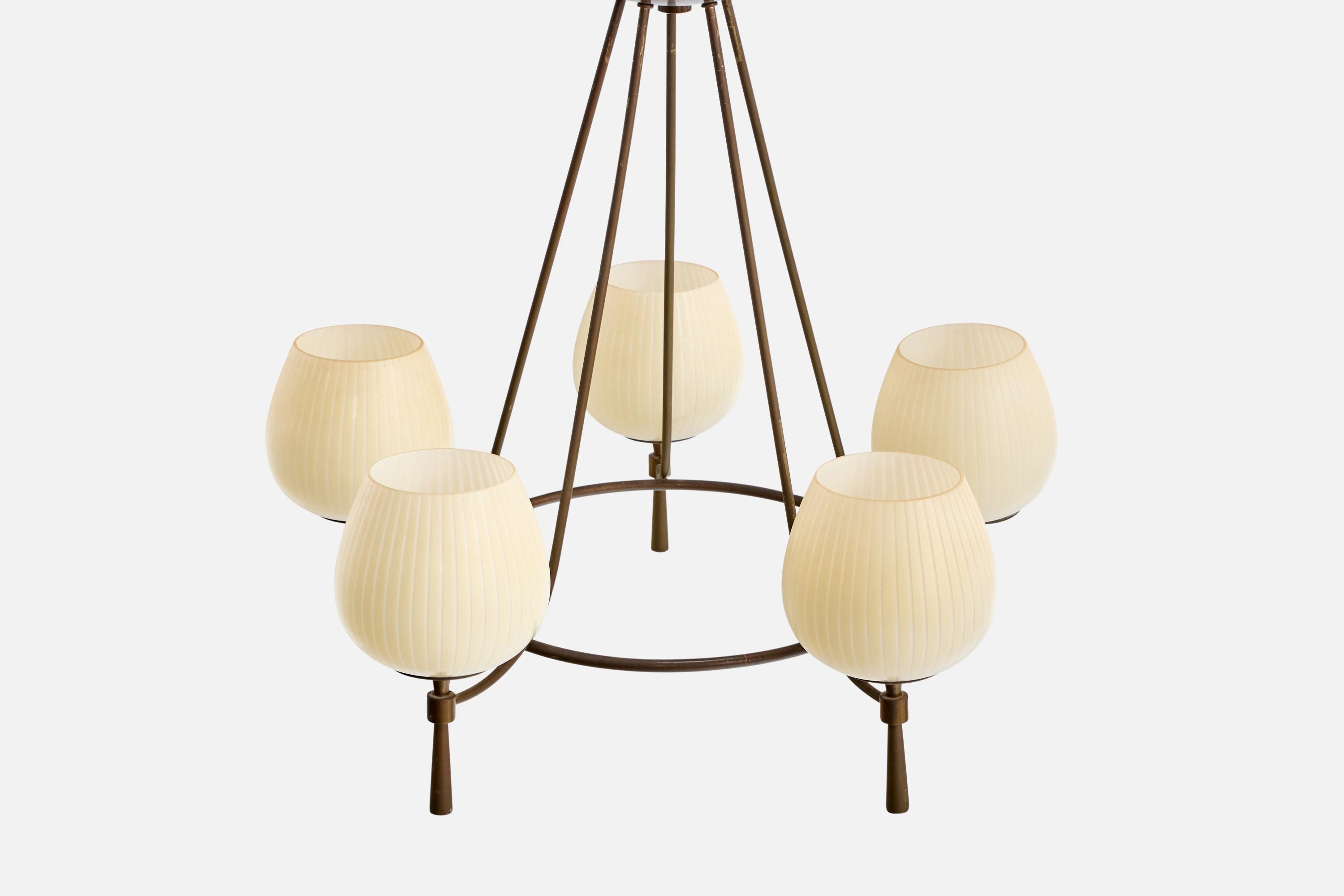 Américain Lightolier, lustre, laiton, verre, États-Unis, années 1950 en vente