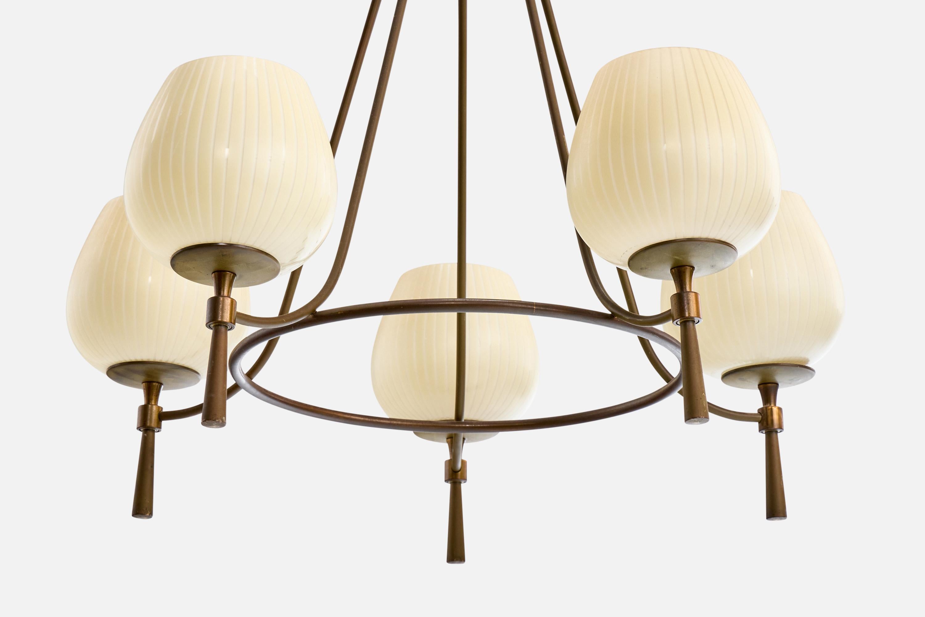 Lightolier, lustre, laiton, verre, États-Unis, années 1950 Bon état - En vente à High Point, NC