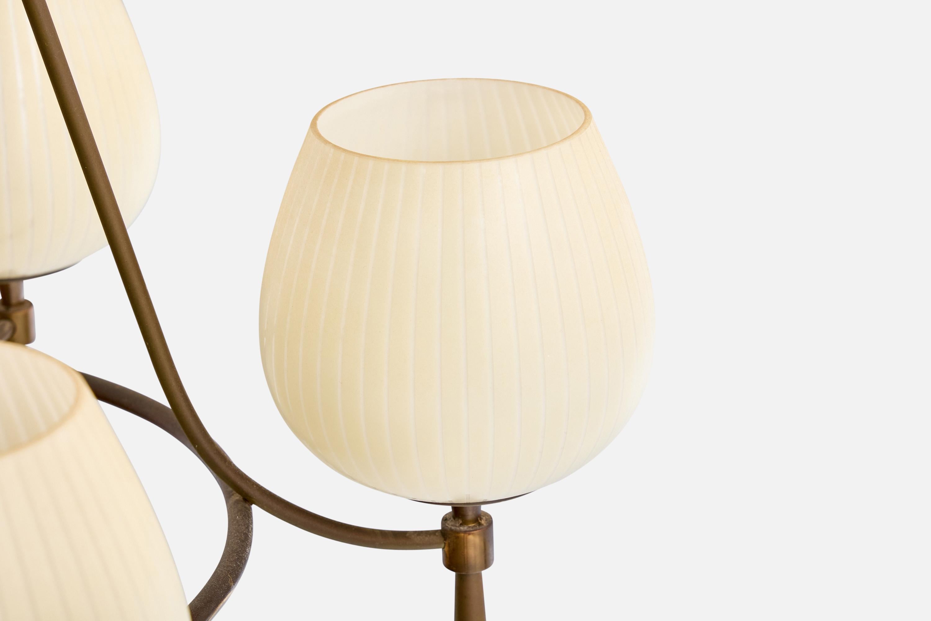 Laiton Lightolier, lustre, laiton, verre, États-Unis, années 1950 en vente