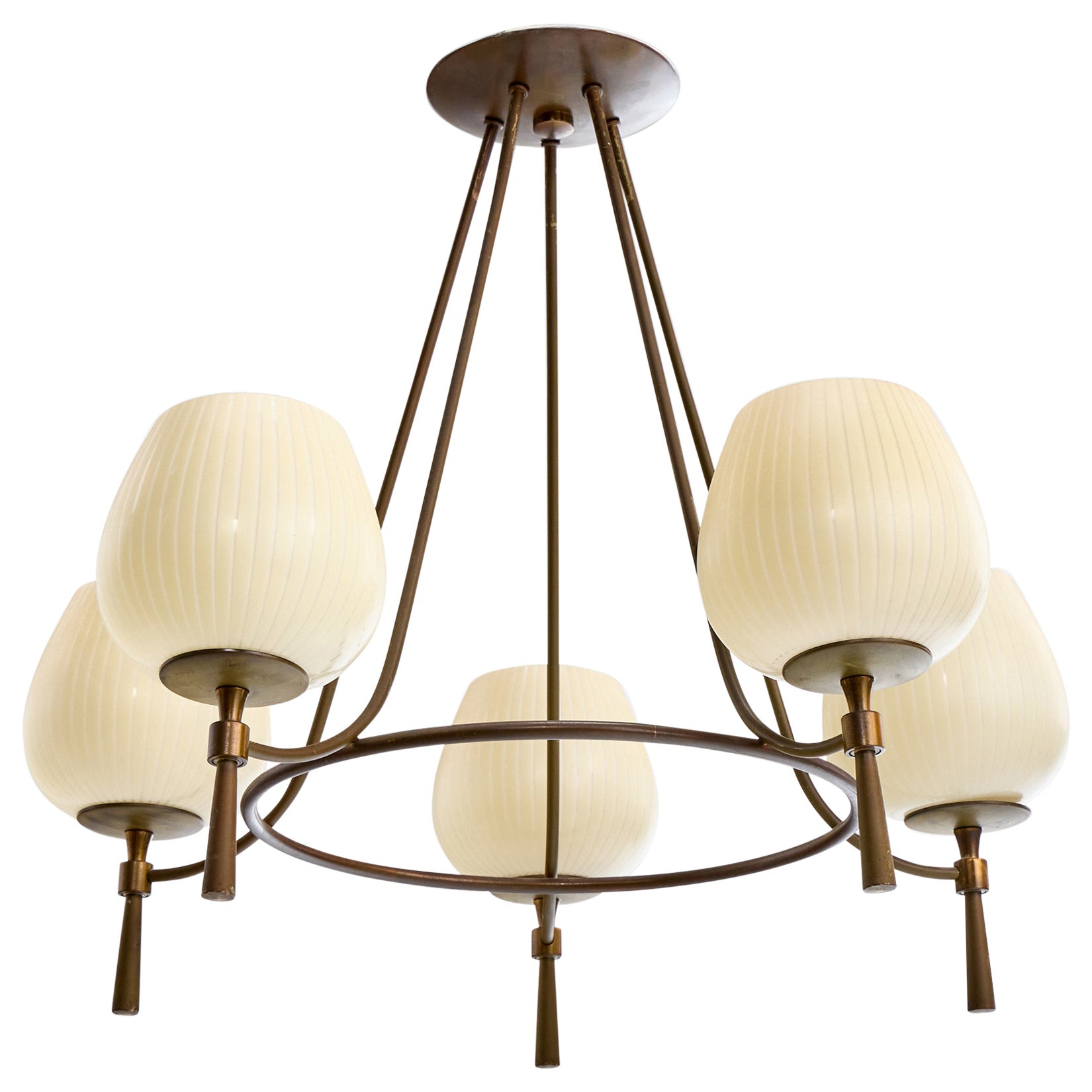 Lightolier, Chandelier, Brass, Glass, USA, 1950s