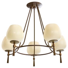 Lightolier, lustre, laiton, verre, États-Unis, années 1950