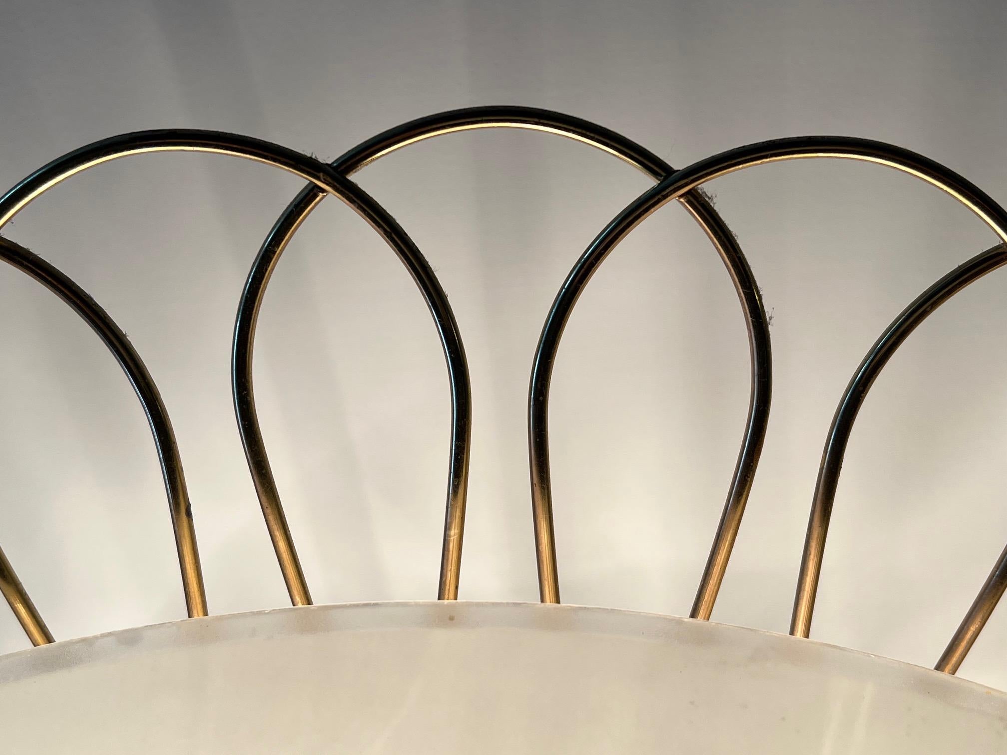 Lightolier Chandelier with Brass and Satin White Glass ca' 1950's 9