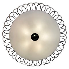 Lightolier Chandelier with Brass and Satin White Glass ca' 1950's