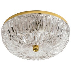 Retro Lightolier German Glass and Brass Flush Mount Chandelier