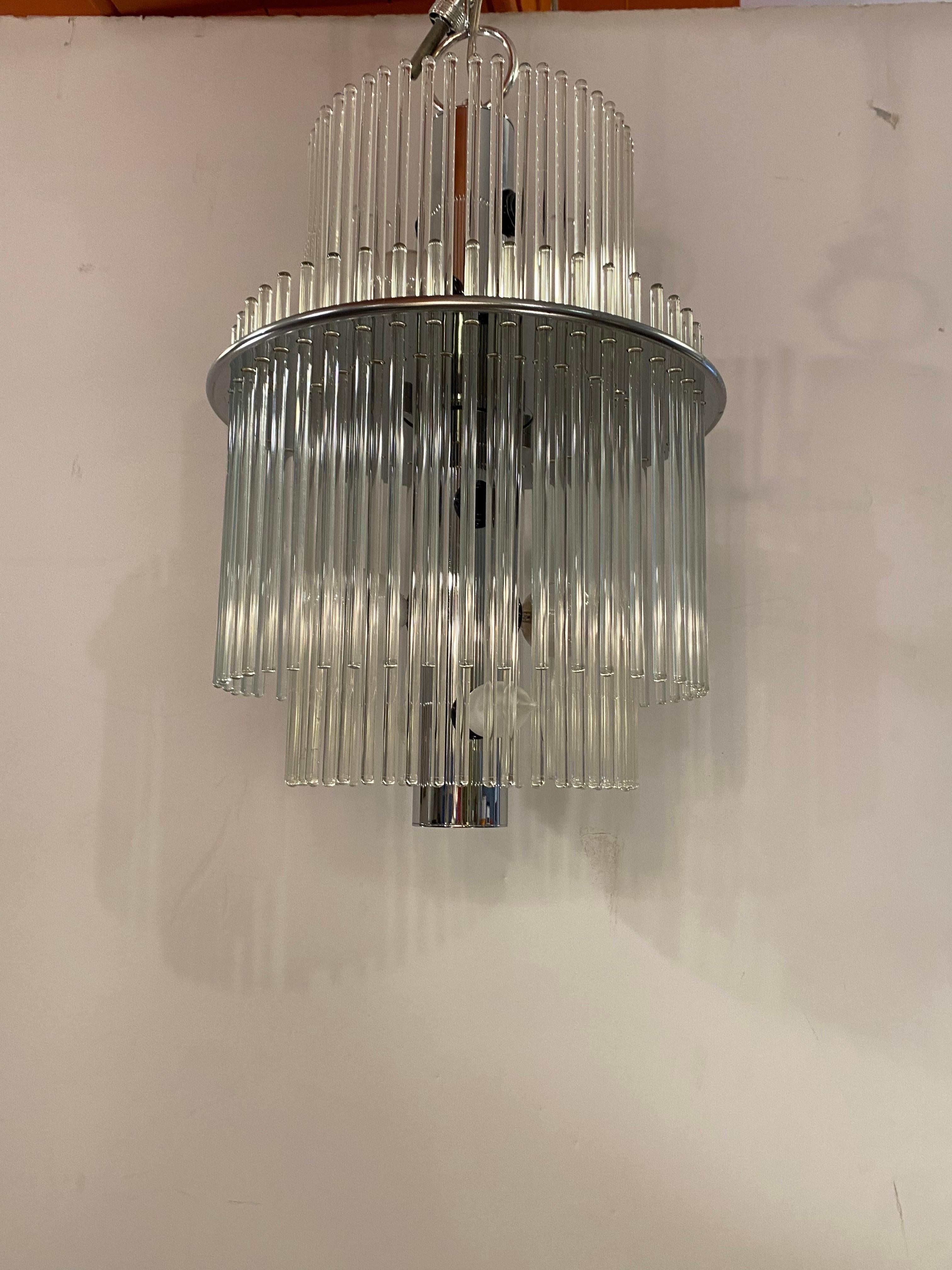 Mid-Century Modern Plafonnier à tige de verre Lightolier en vente