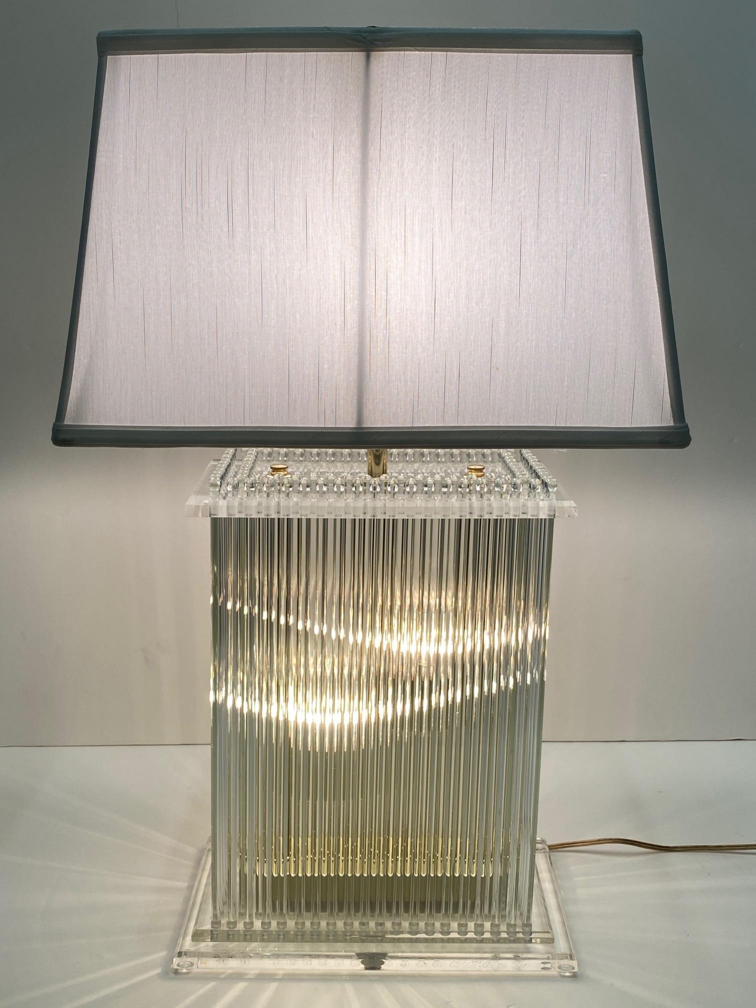 North American Lightolier Glitzy Lucite and Glass Rod Table Lamp