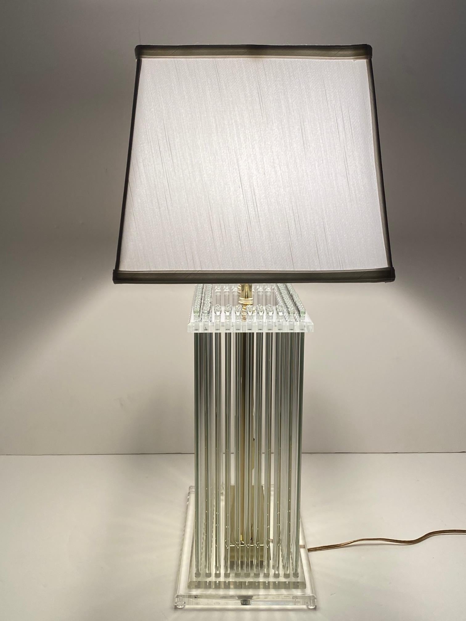 Late 20th Century Lightolier Glitzy Lucite and Glass Rod Table Lamp