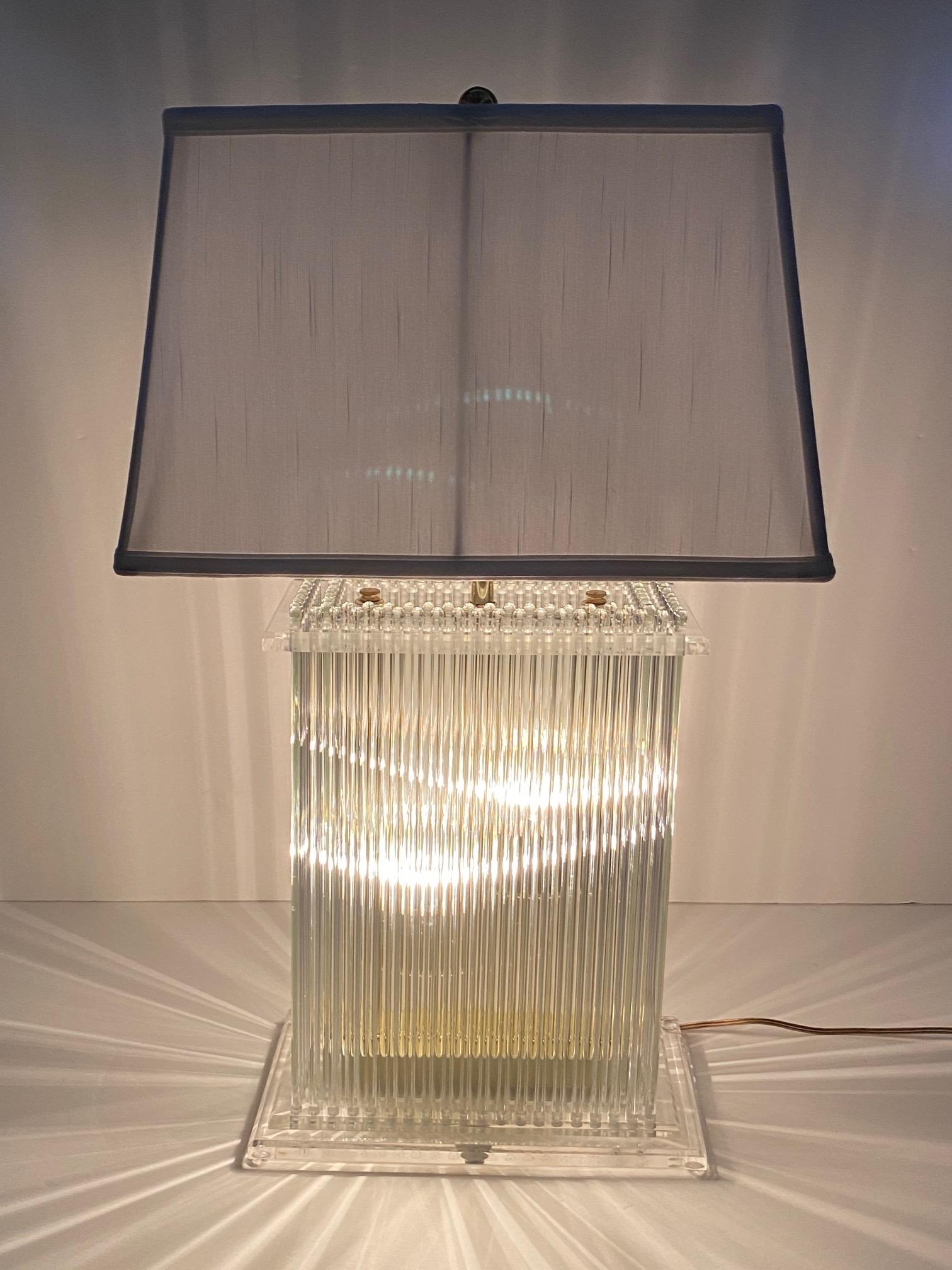 Lightolier Glitzy Lucite and Glass Rod Table Lamp 1