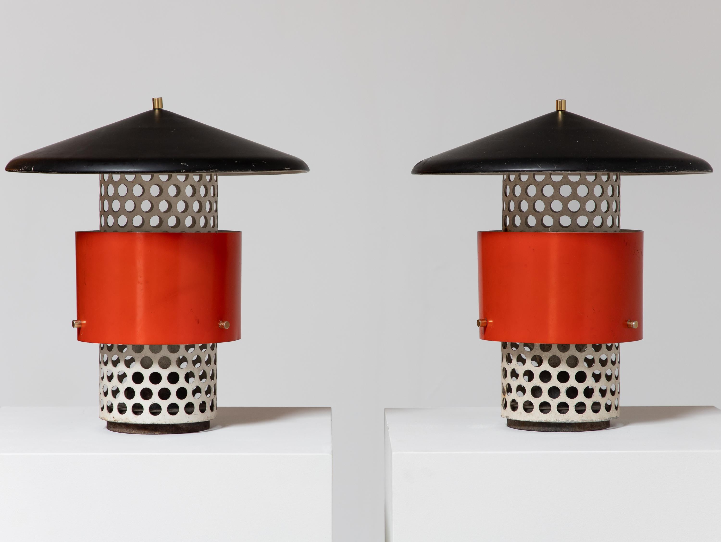 Mid-Century Modern Lightolier Lytescape Perforated Metal Outdoor Lanterns or Lamps For Sale