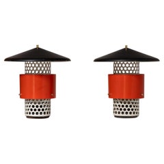 Retro Lightolier Lytescape Perforated Metal Outdoor Lanterns or Lamps