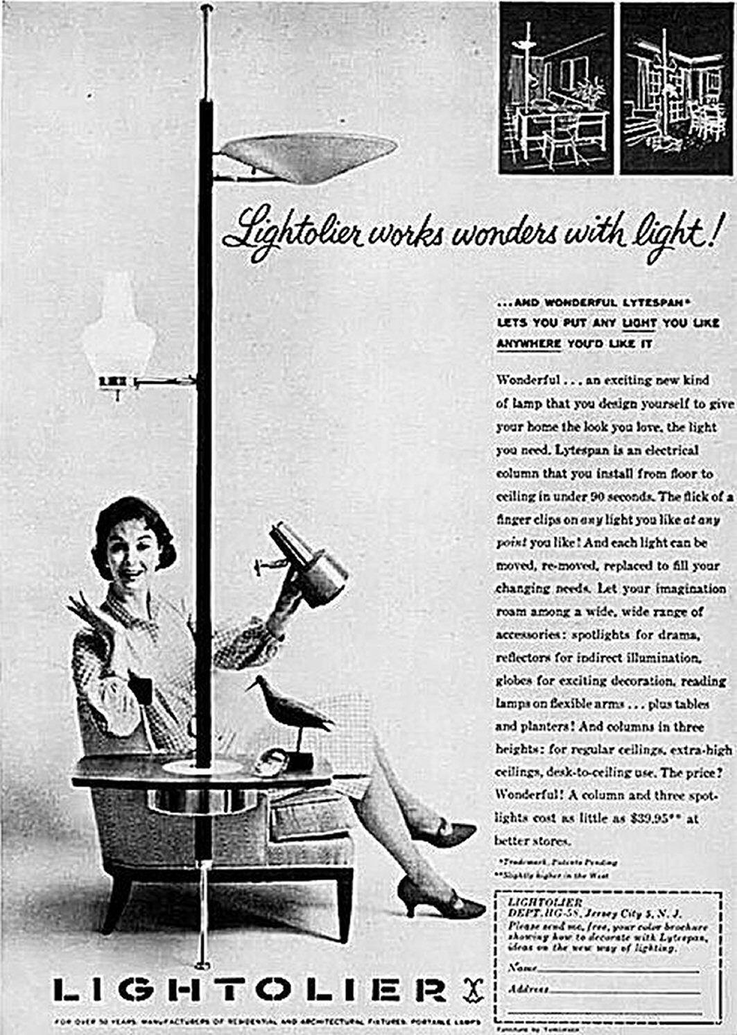 Lightolier Lytespan Tension Pole Lampe! Mid Century Modern 1950s Gerald Thurston im Angebot 5
