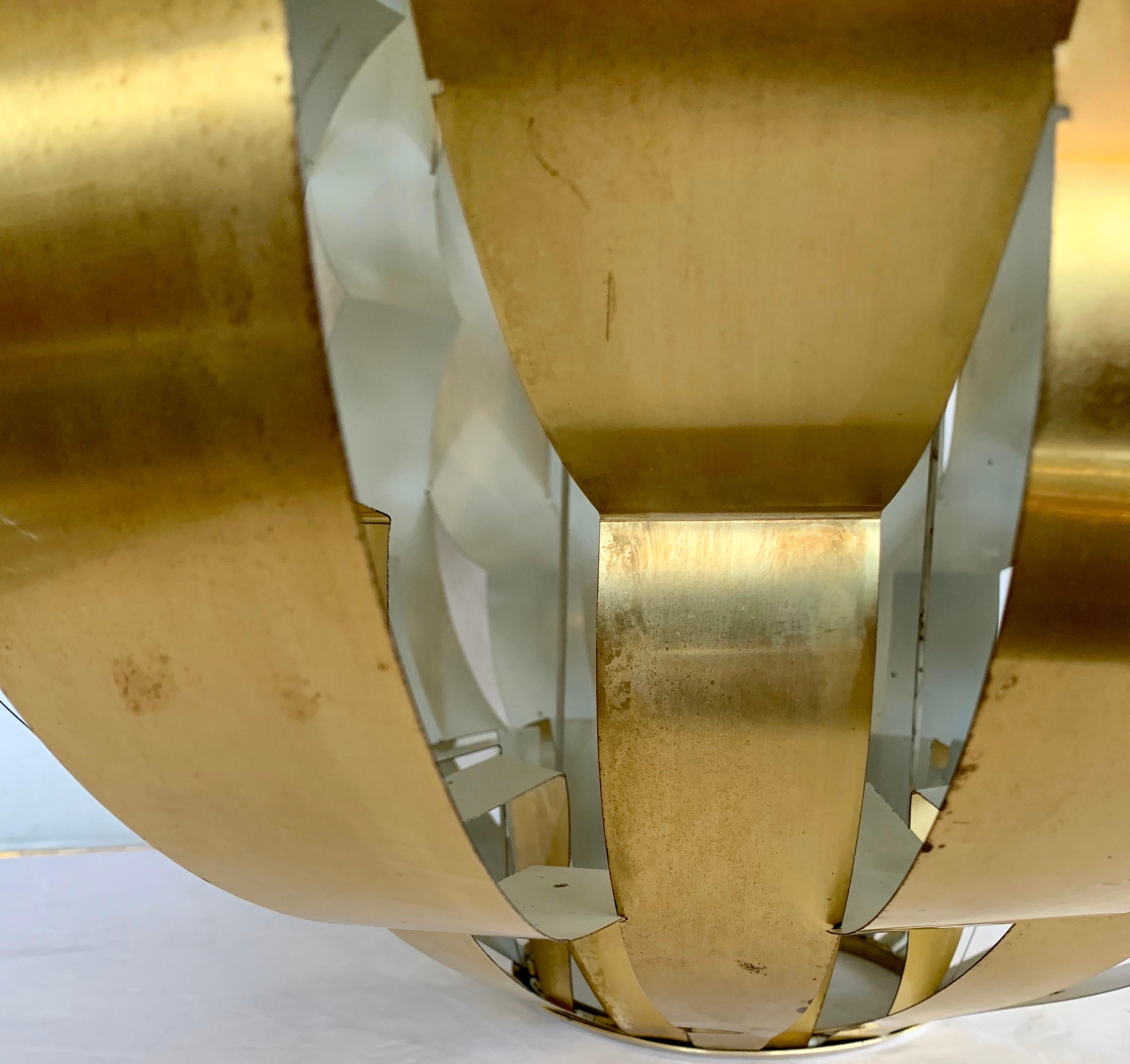 Mid-Century Modern Lightolier Midcentury Brass Ribbon Pendant Light Chandelier by Max Sauze