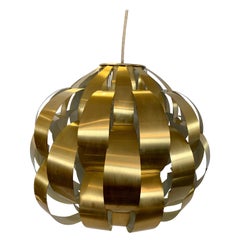 Lightolier Midcentury Brass Ribbon Pendant Light Chandelier by Max Sauze