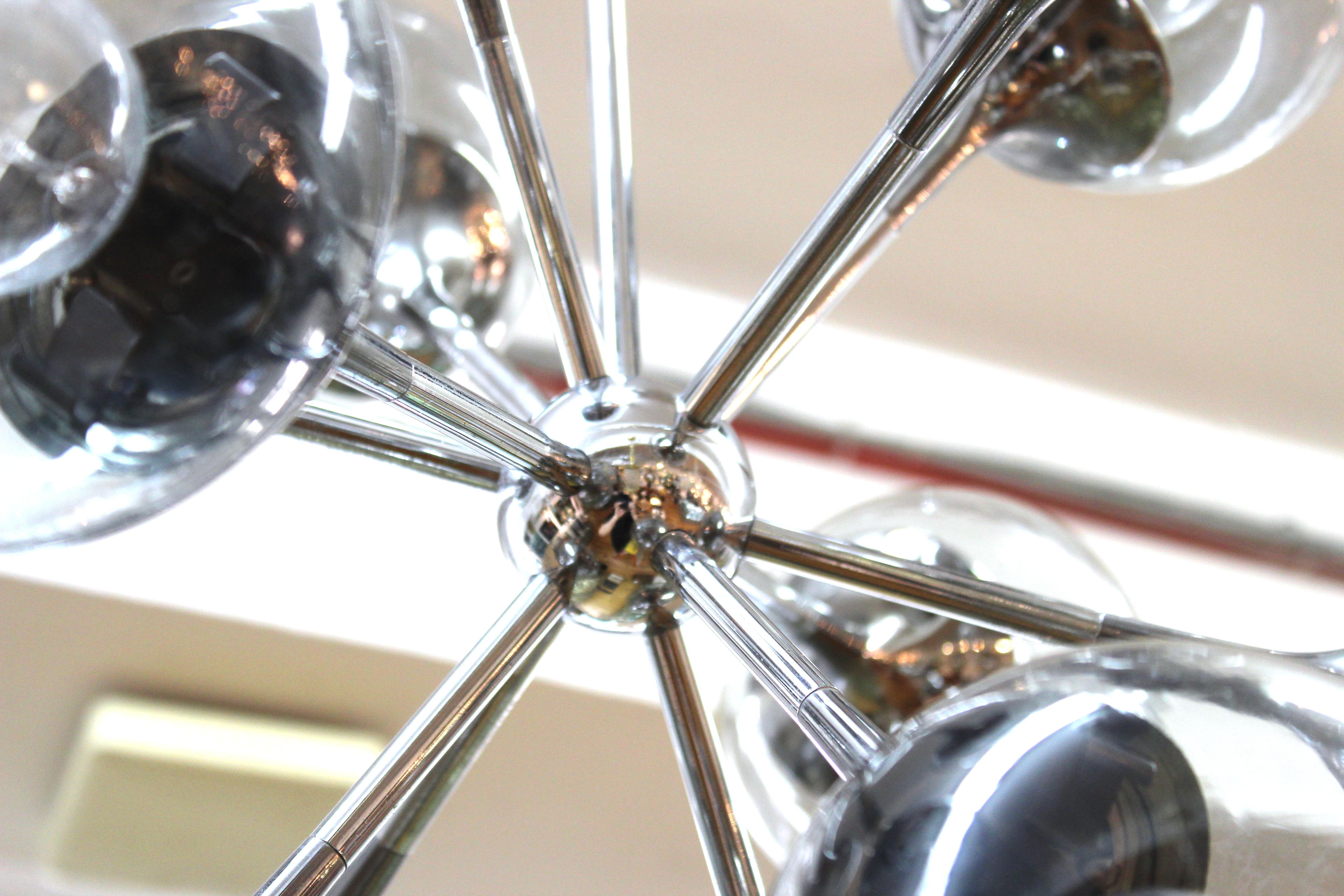 American Lightolier Mid-Century Modern Chrome Sputnik Chandelier with Glass Shades