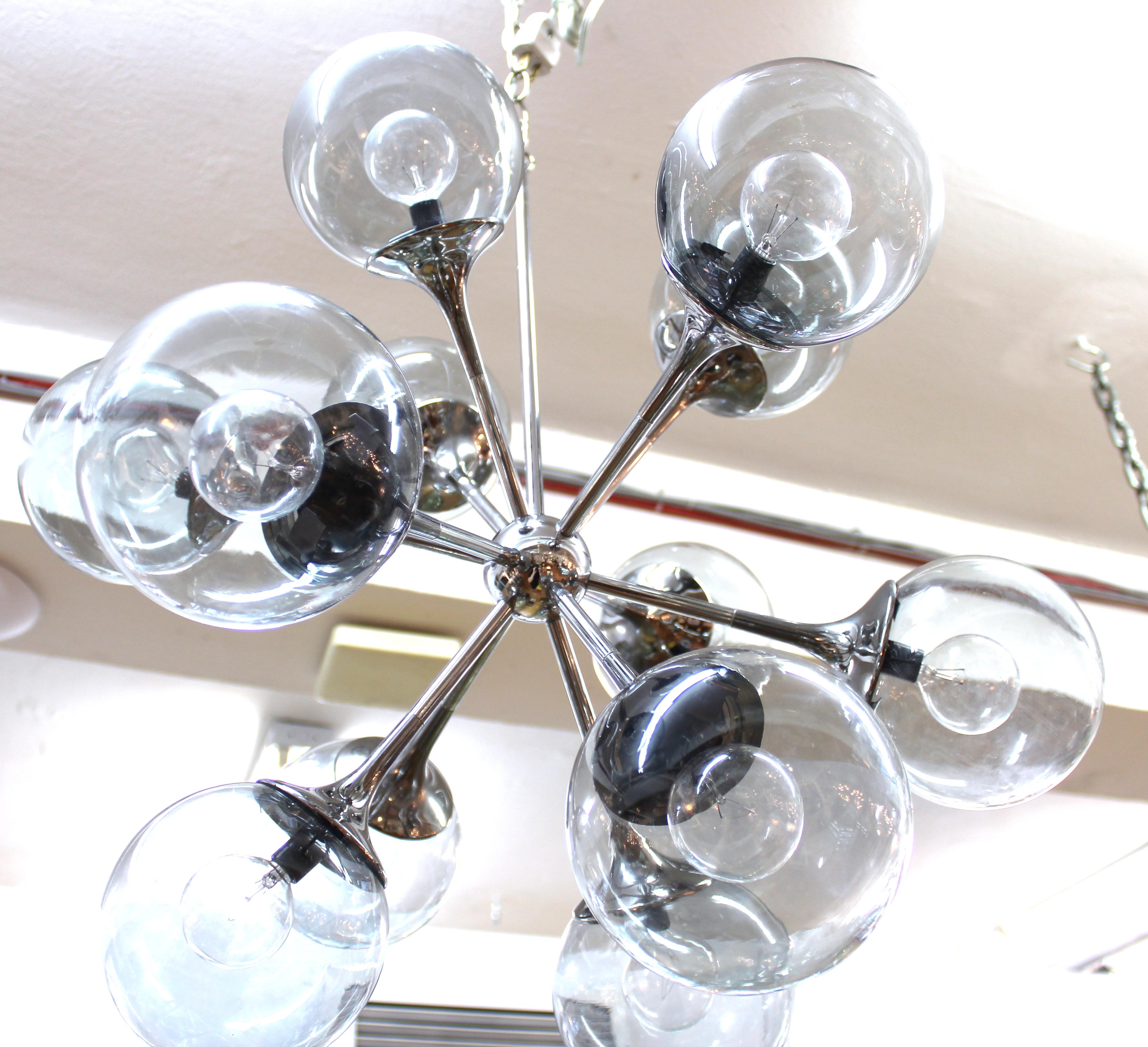 Late 20th Century Lightolier Mid-Century Modern Chrome Sputnik Chandelier with Glass Shades