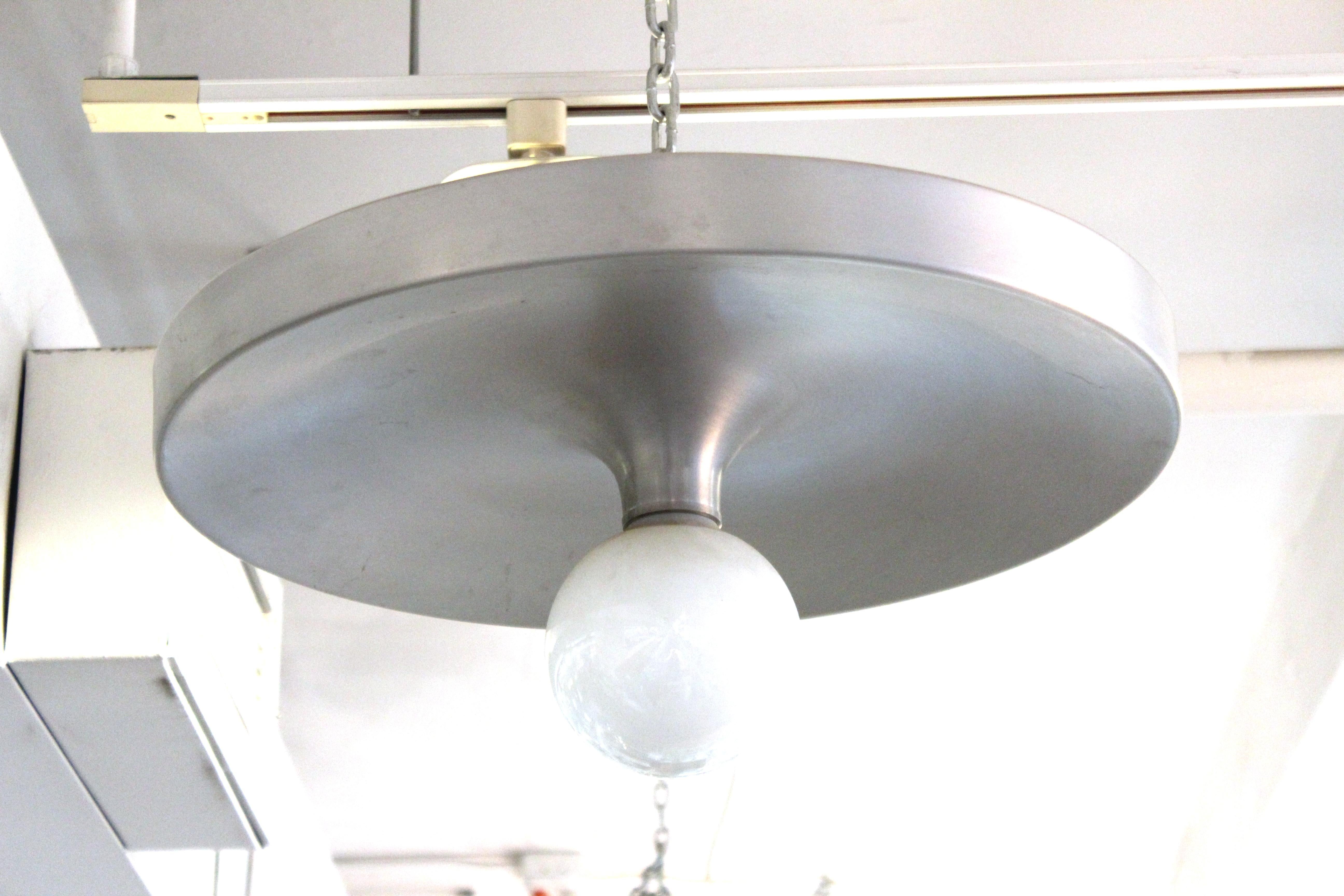 Lightolier Mid-Century Modern Metal Saucer Flush Mount Light In Good Condition For Sale In New York, NY