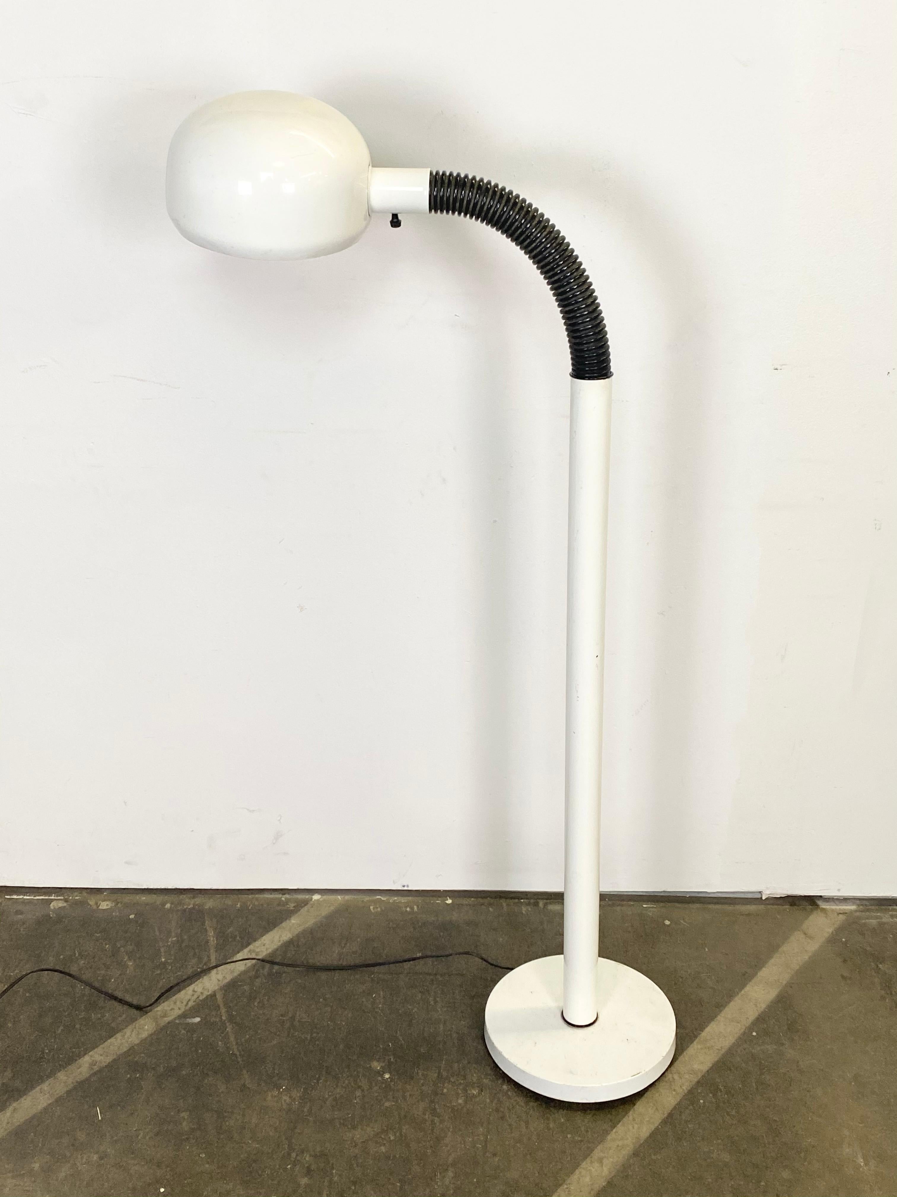 Cool modern gooseneck floor lamp. 1980s style with metal shade and base. Works and accommodates modern bulbs.