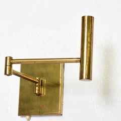 Lightolier Modern Pair Brass Wall Sconces Articulating Arm Gerald Thurston 1960s