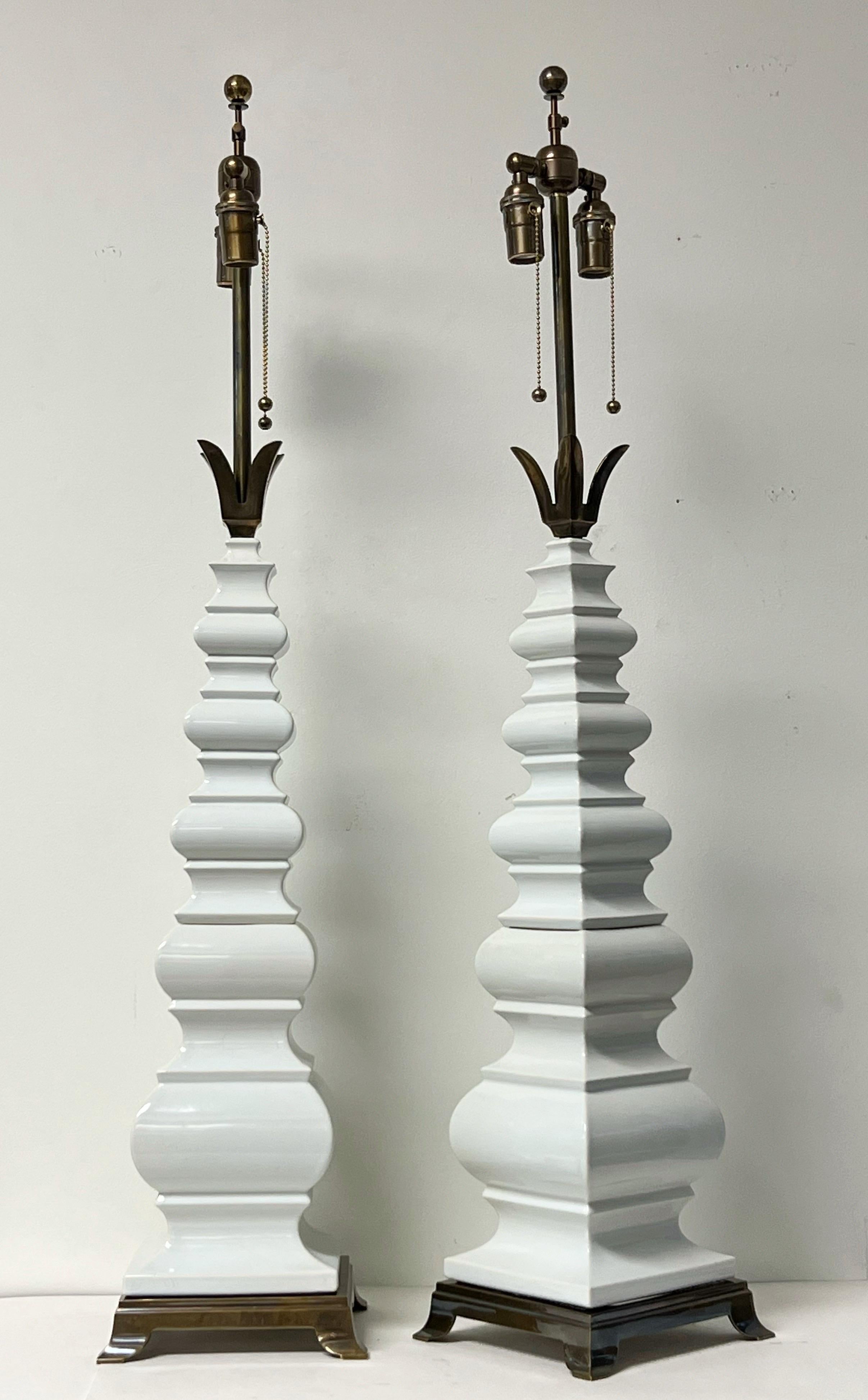 Large pair of lamps. Brass and ceramic