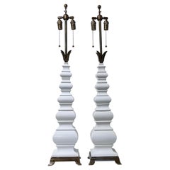 Lightolier-Tischlampen aus Porzellan und Messing, 1940er Jahre, Paar