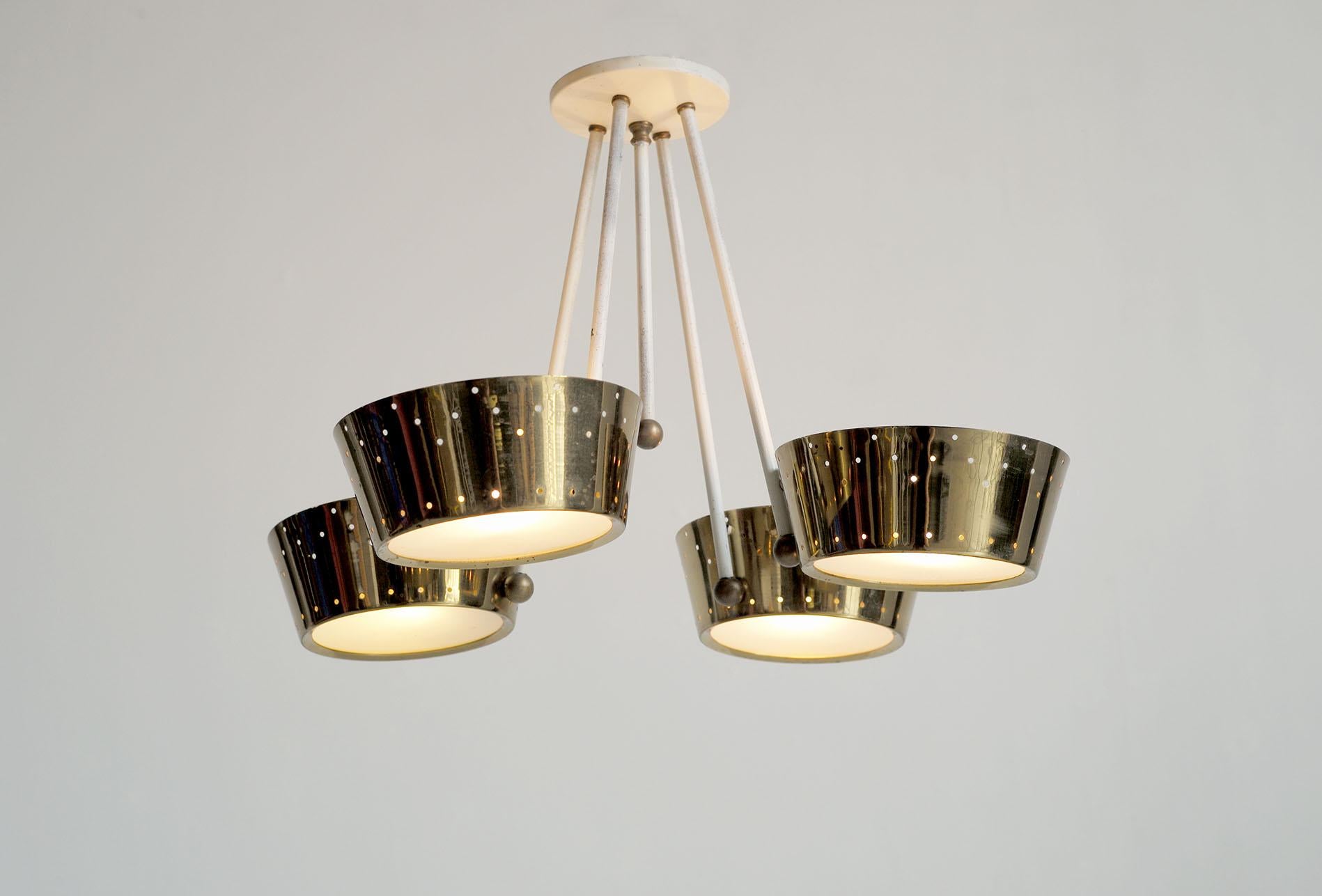 Milieu du XXe siècle Lightolier, lampe suspendue avec quatre Lights, USA 1950 en vente