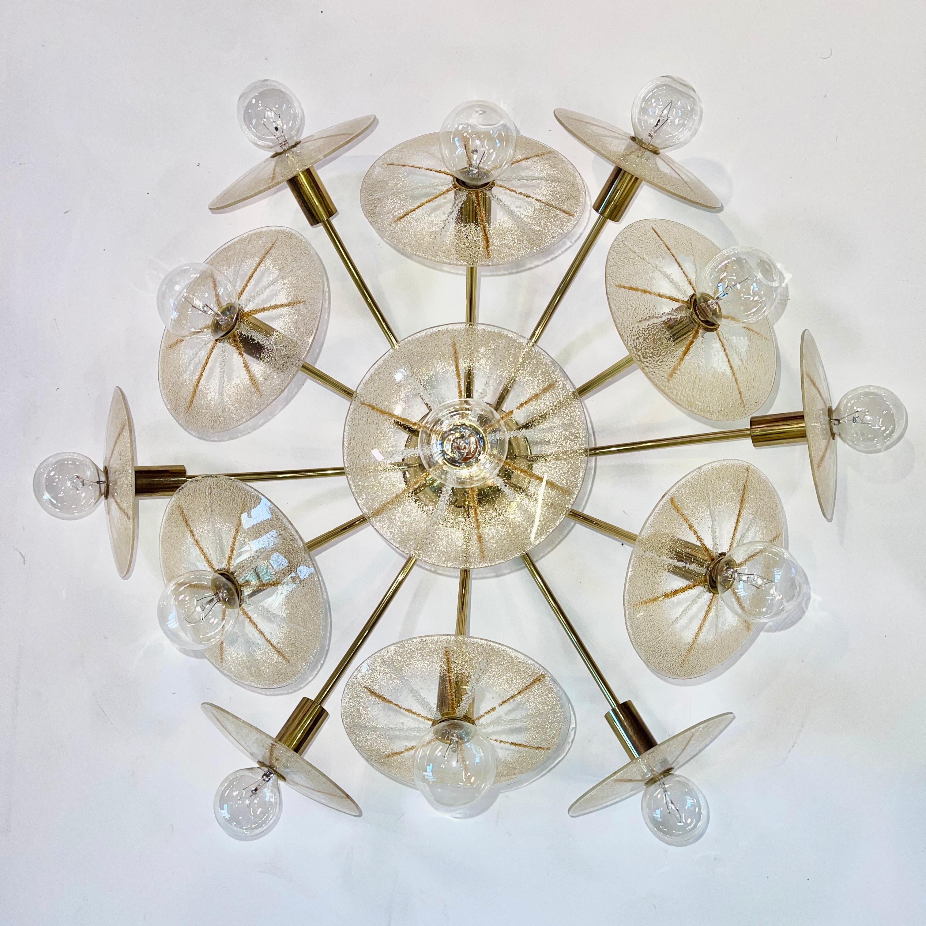 Brass Lightolier Sunburst Flushmount Ceiling or Wall Light For Sale