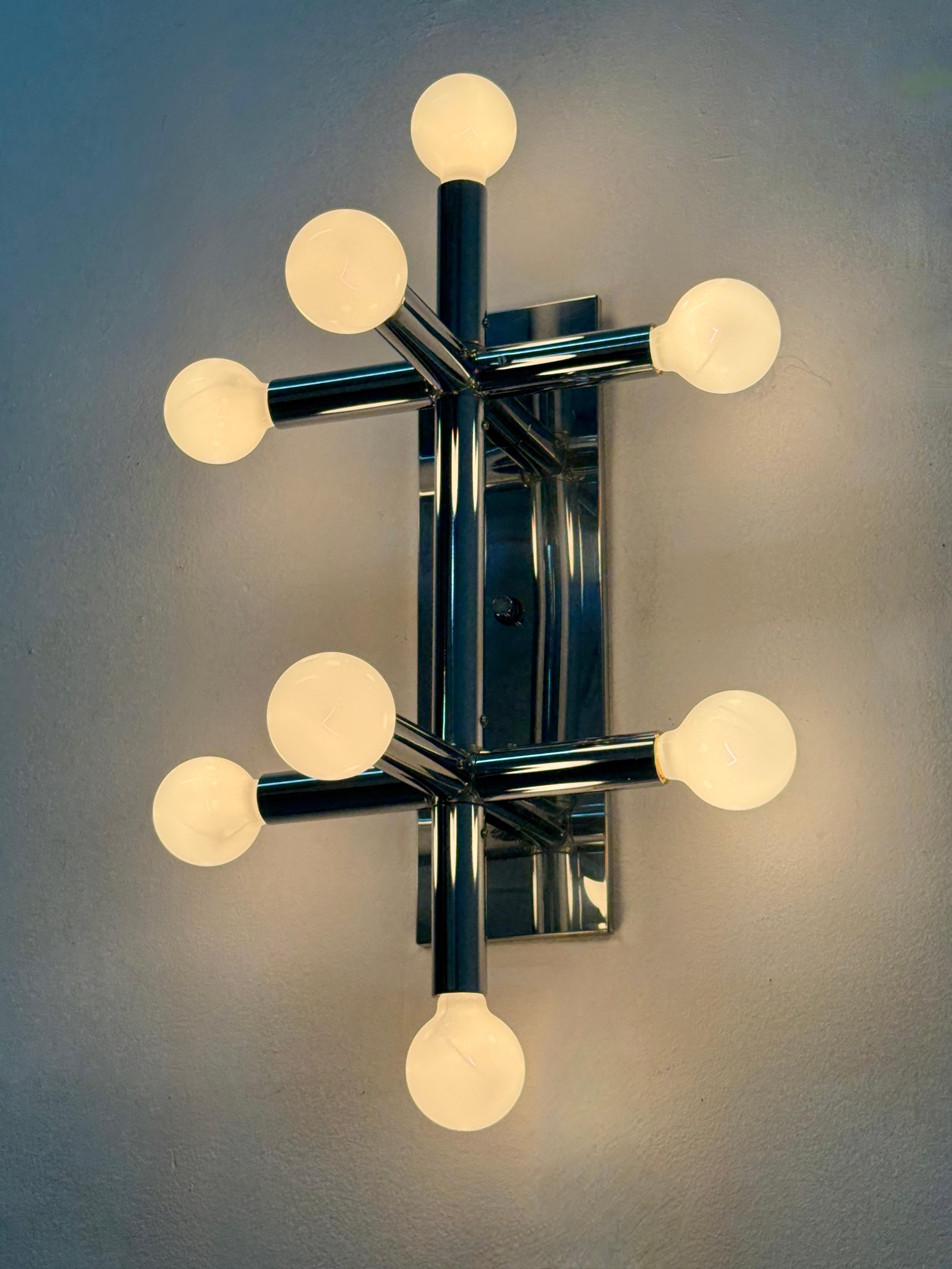 Mid-Century Modern Lightolier Tubular Chome Flush Mount Wall Sconce Lamp or Ceiling Light 1970s