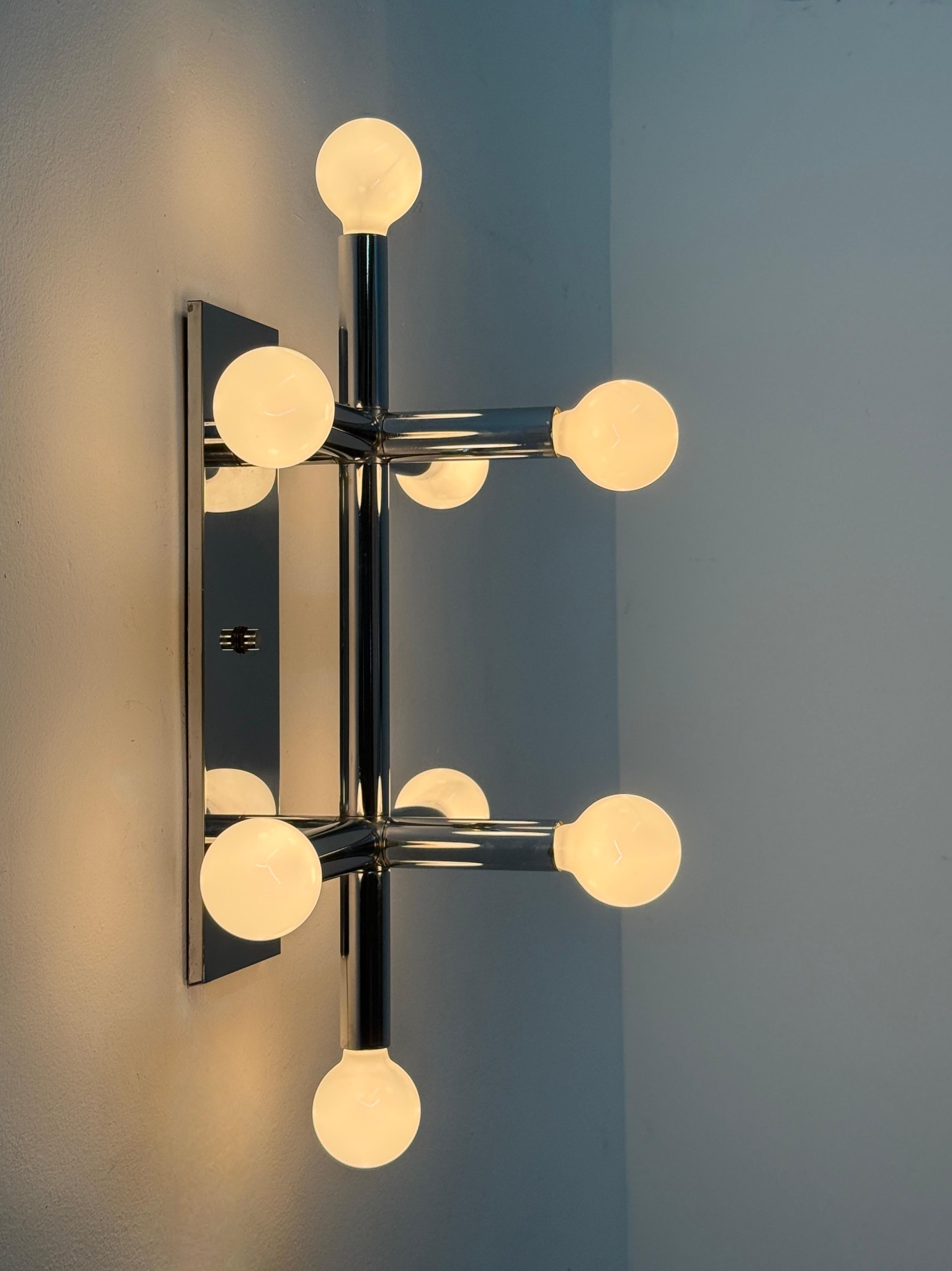 American Lightolier Tubular Chome Flush Mount Wall Sconce Lamp or Ceiling Light 1970s