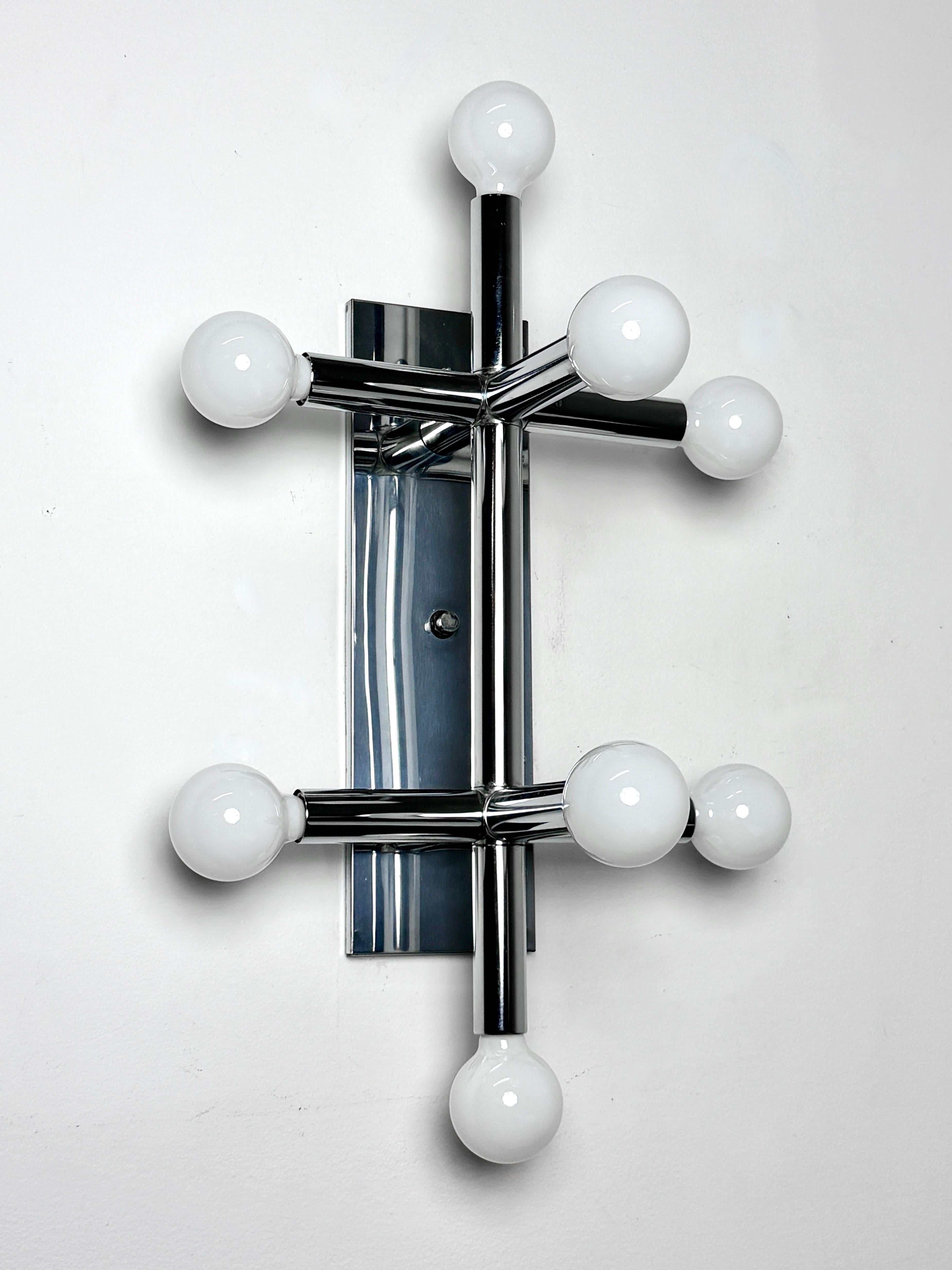 20th Century Lightolier Tubular Chome Flush Mount Wall Sconce Lamp or Ceiling Light 1970s