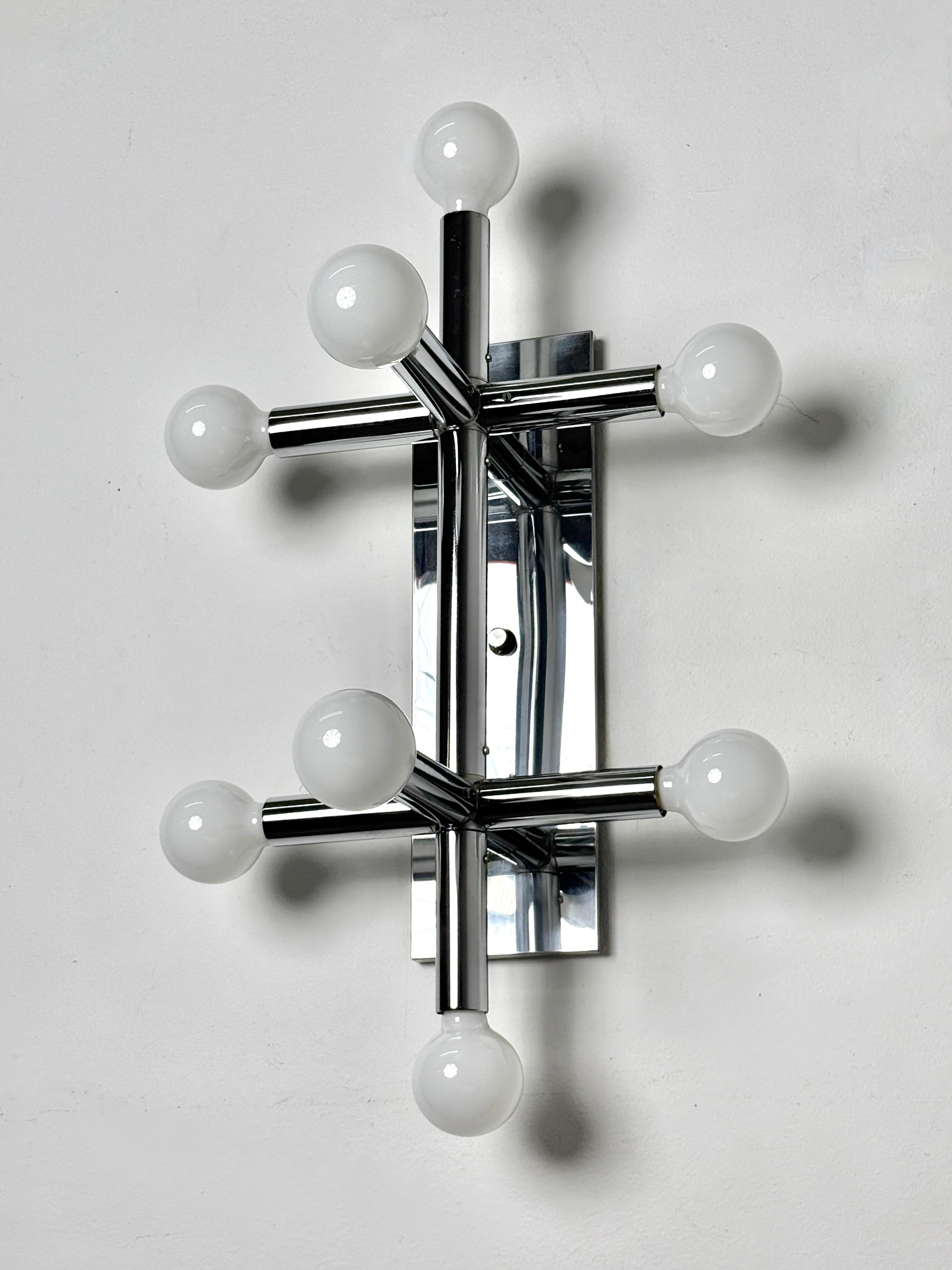 Glass Lightolier Tubular Chome Flush Mount Wall Sconce Lamp or Ceiling Light 1970s