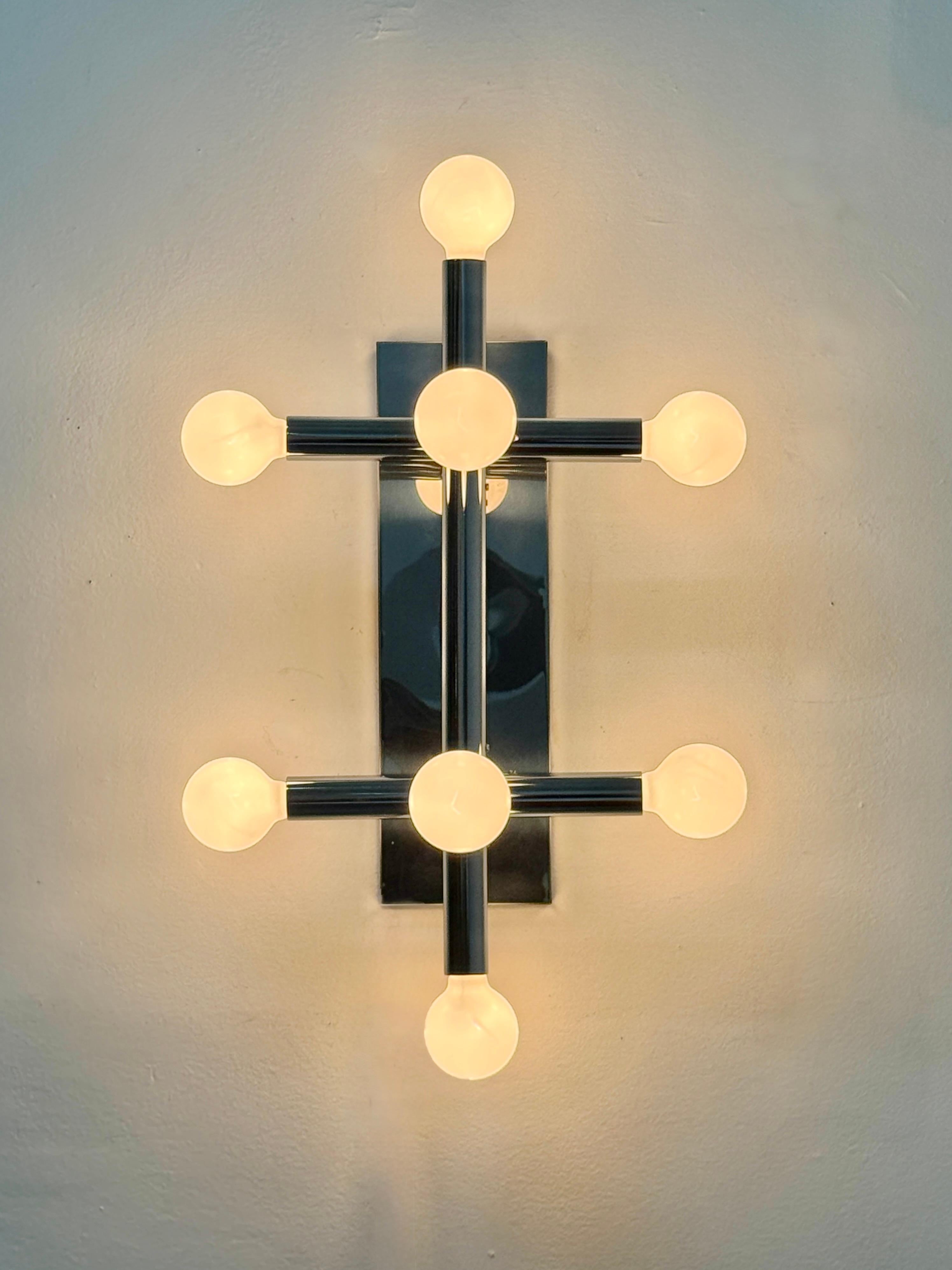 Lightolier Tubular Chome Flush Mount Wall Sconce Lamp or Ceiling Light 1970s 1