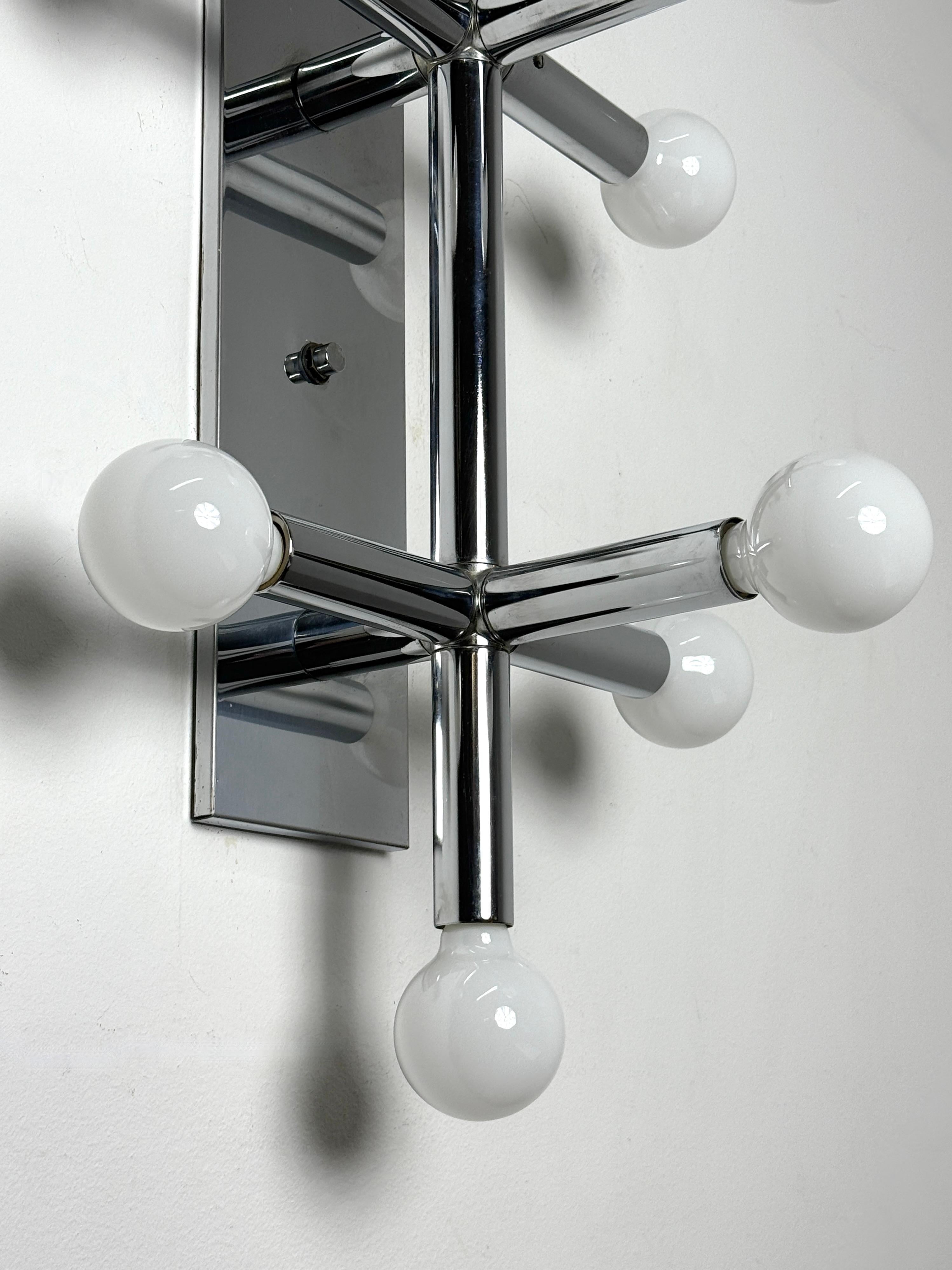 Lightolier Tubular Chome Flush Mount Wall Sconce Lamp or Ceiling Light 1970s 2