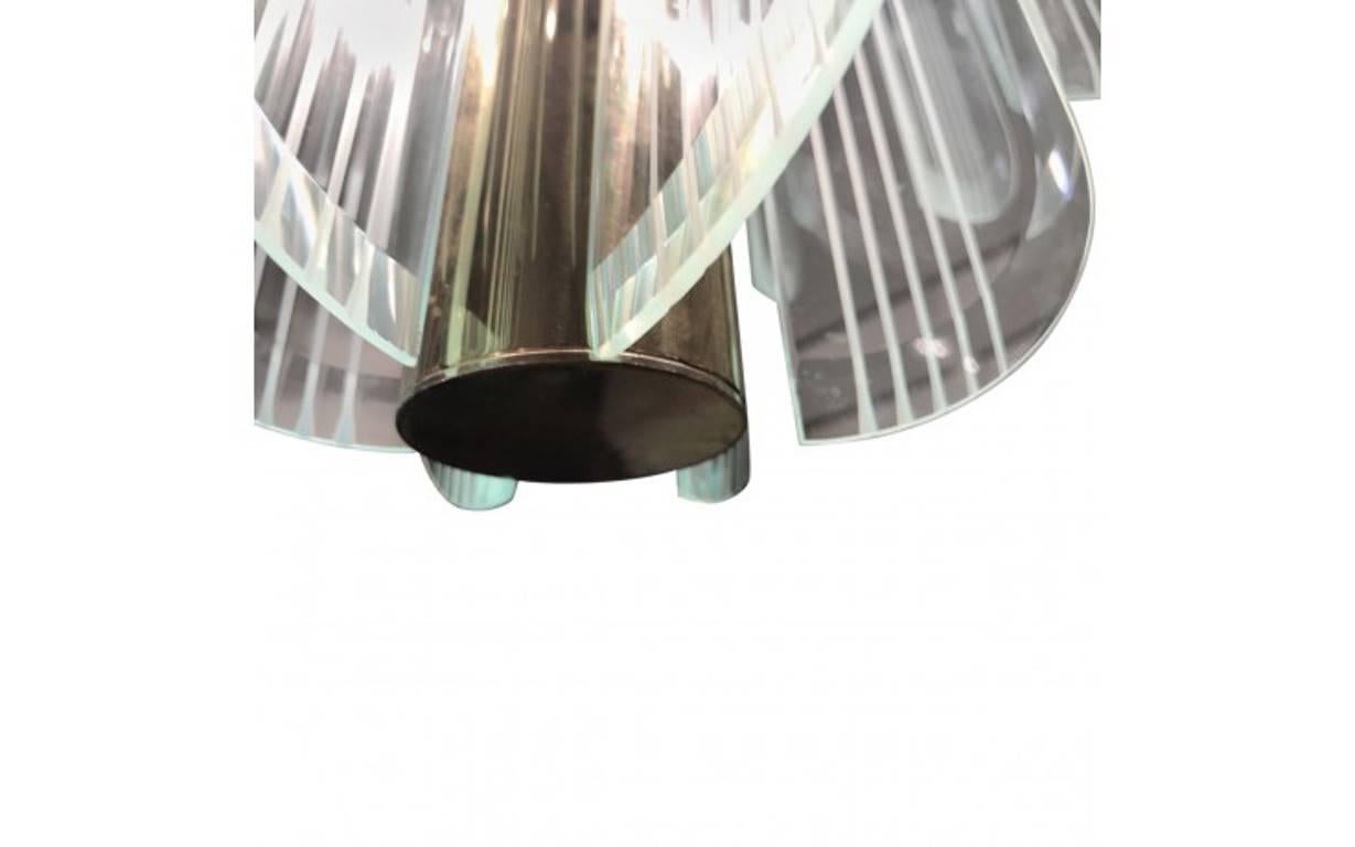 Mid-Century Modern Lightolier Two-Tier Brass and Glass Twelve-Light Chandelier