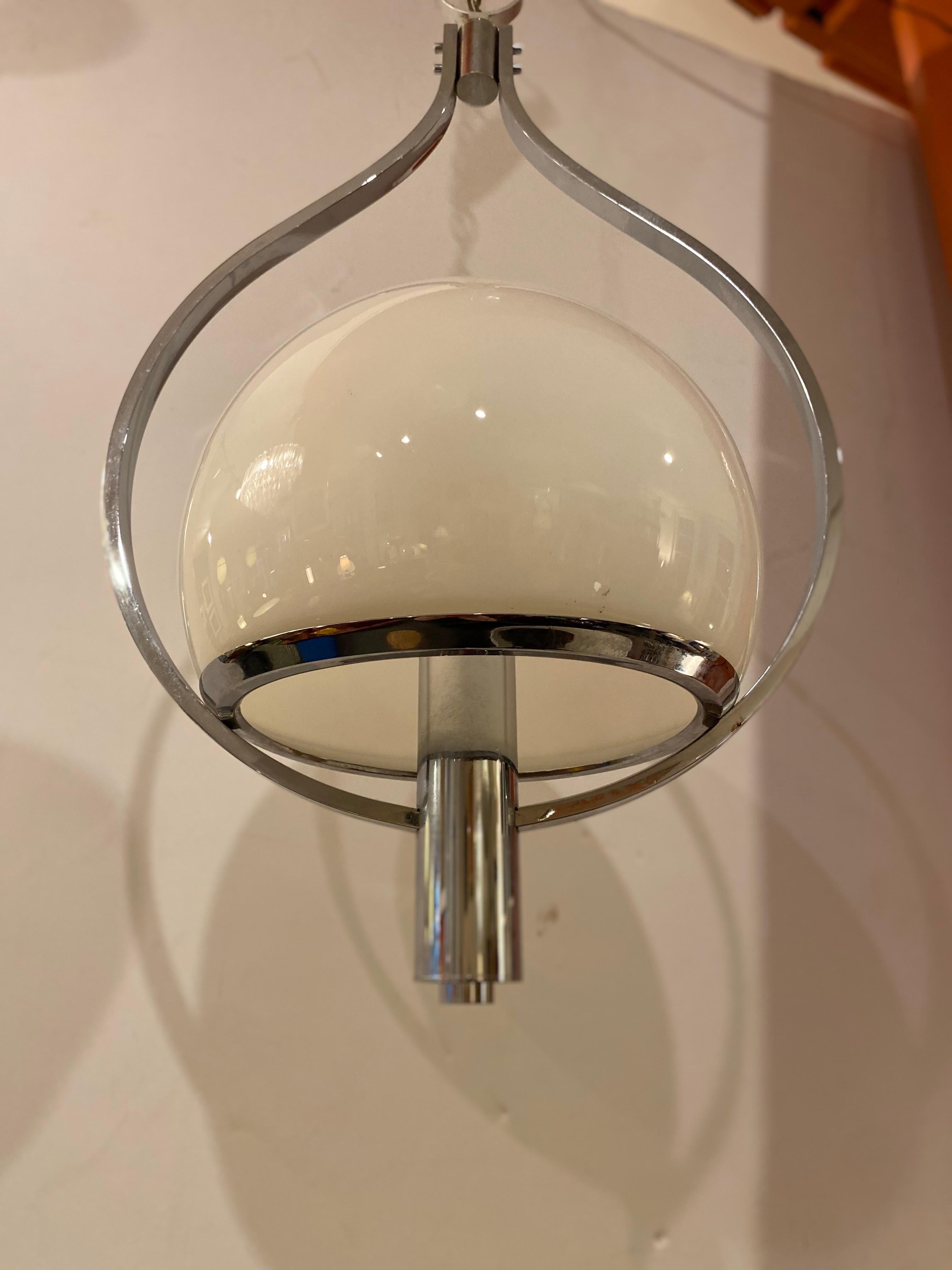 Mid-Century Modern Lightolier White Globe Light Fixture  For Sale