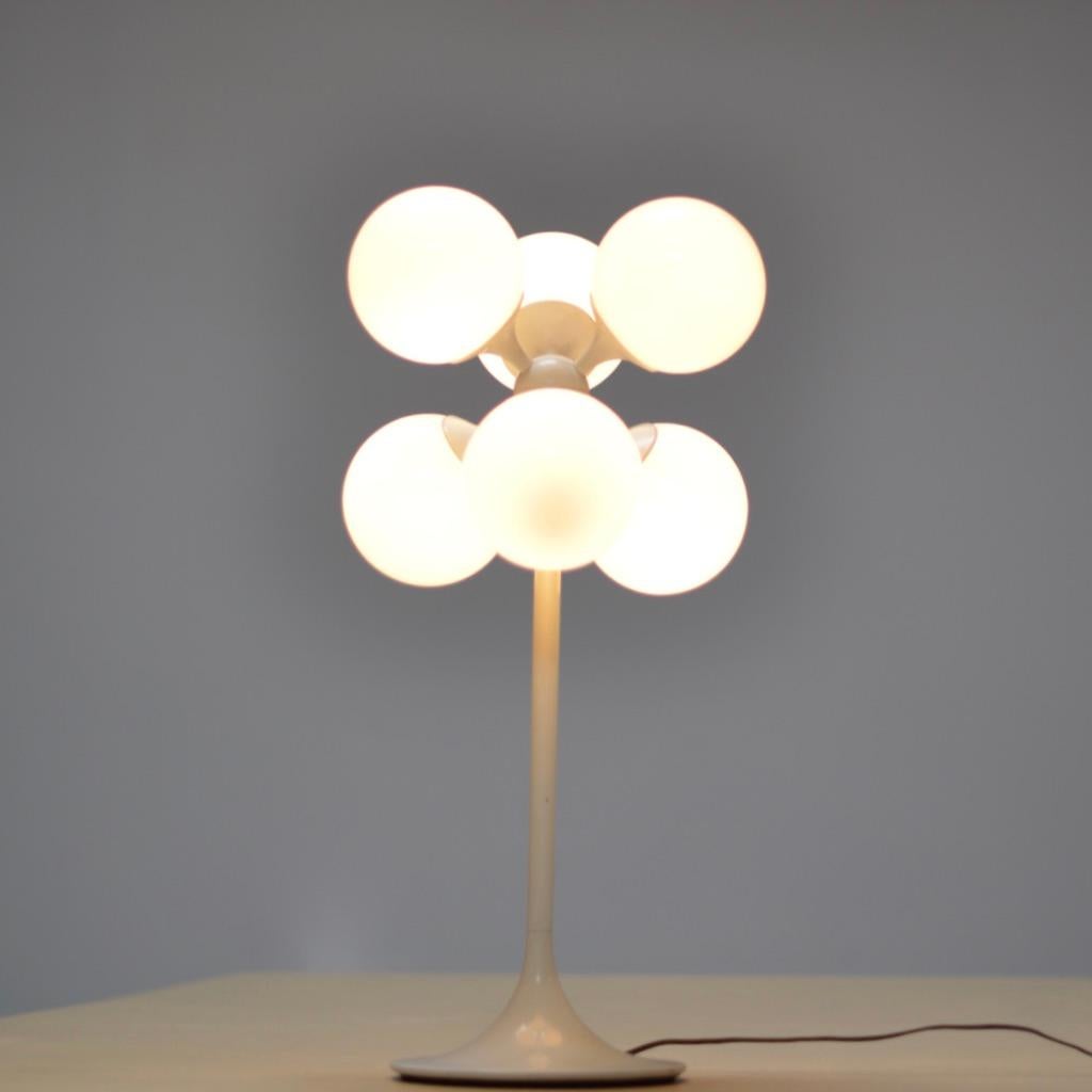 Enameled Lightolier White Globe Table Lamp