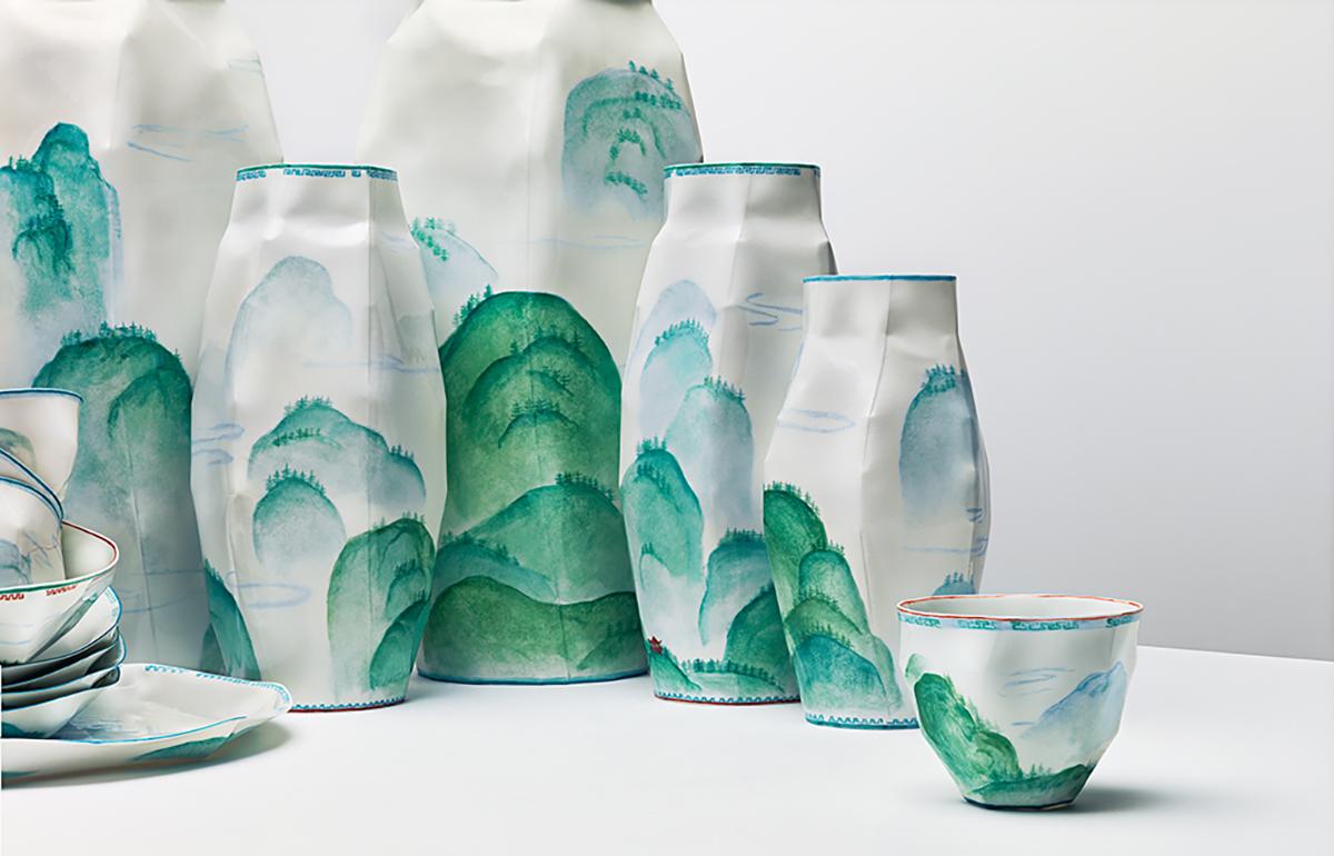 Tedesco Vaso Lightscape (L) di Ruth Gurvich Nymphenburg Porcelain dipinto a mano in vendita