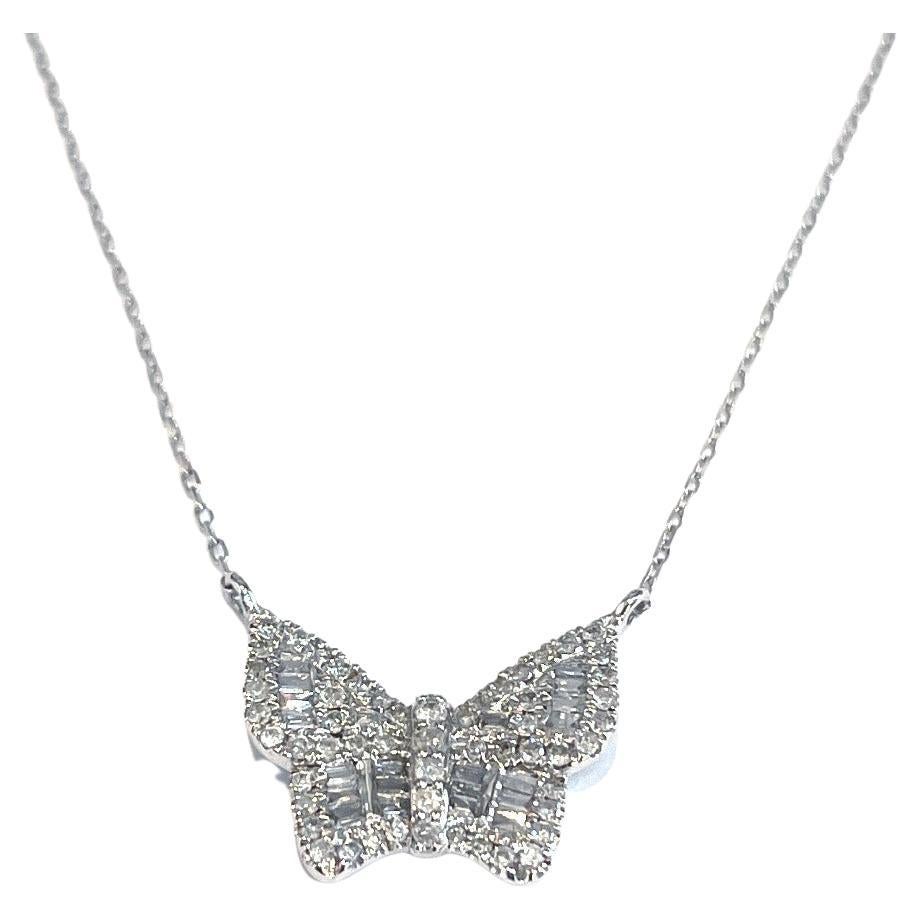 Lightweight Butterfly Diamond Necklace in 14k White Gold For Sale