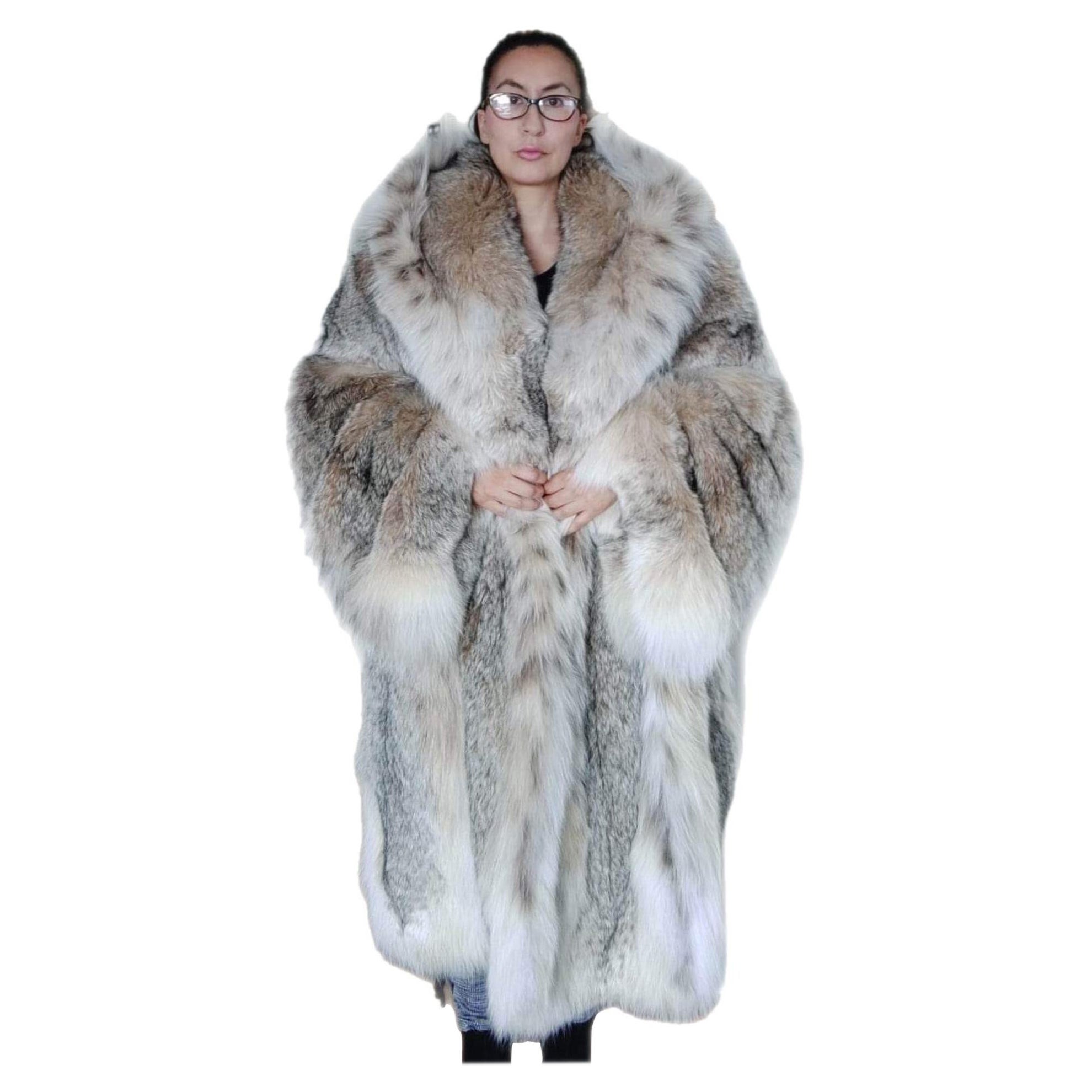 abrigo ligero de piel de lince canadiense con capucha desmontable talla 12/L