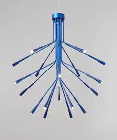 Lightweight Chandelier in Satin-anodised Blue Finish, UL Listed by Tom Kirk