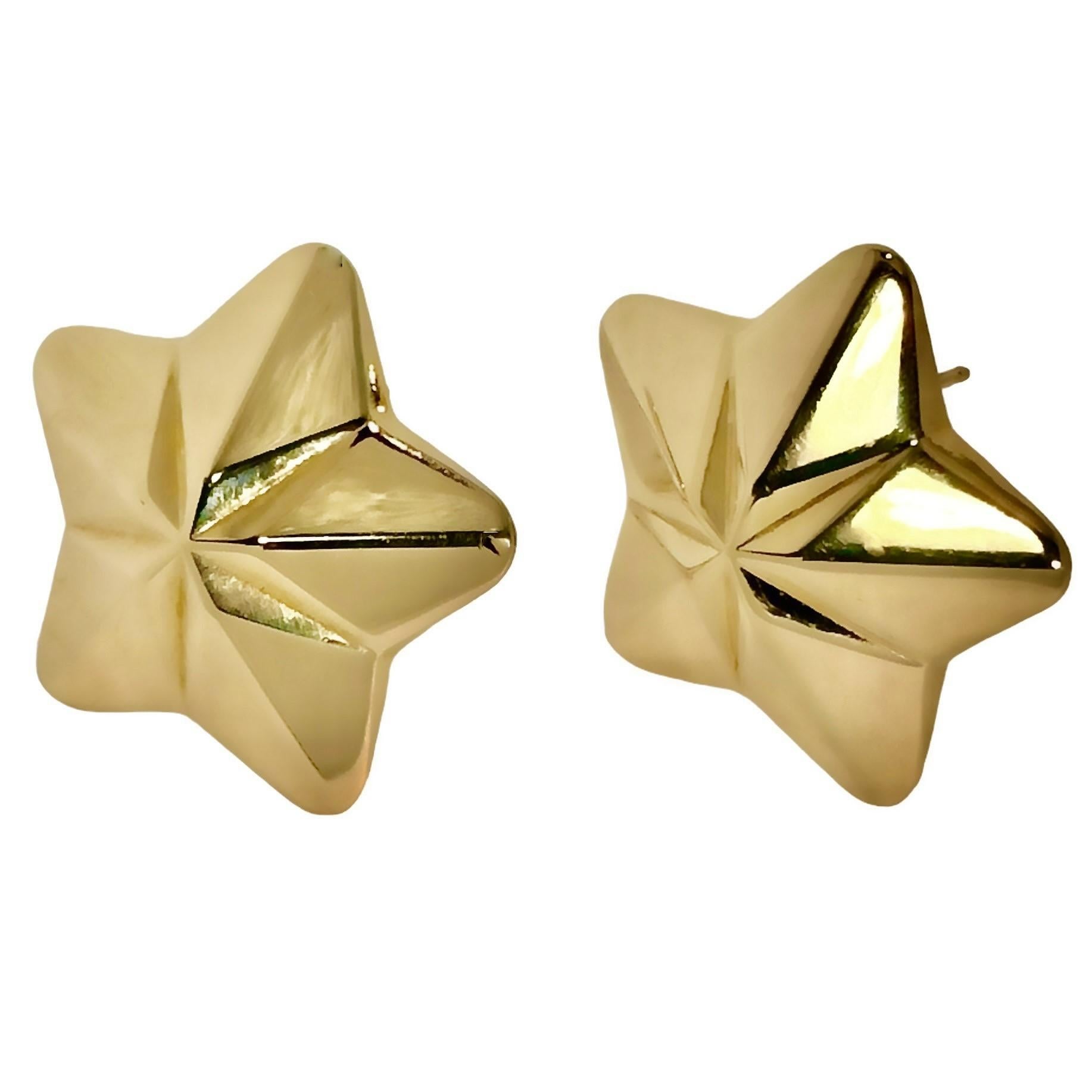 Große, leichte, italienische 14k Gelbgold-Ohrringe mit Sternmotiv von Vior (Moderne)