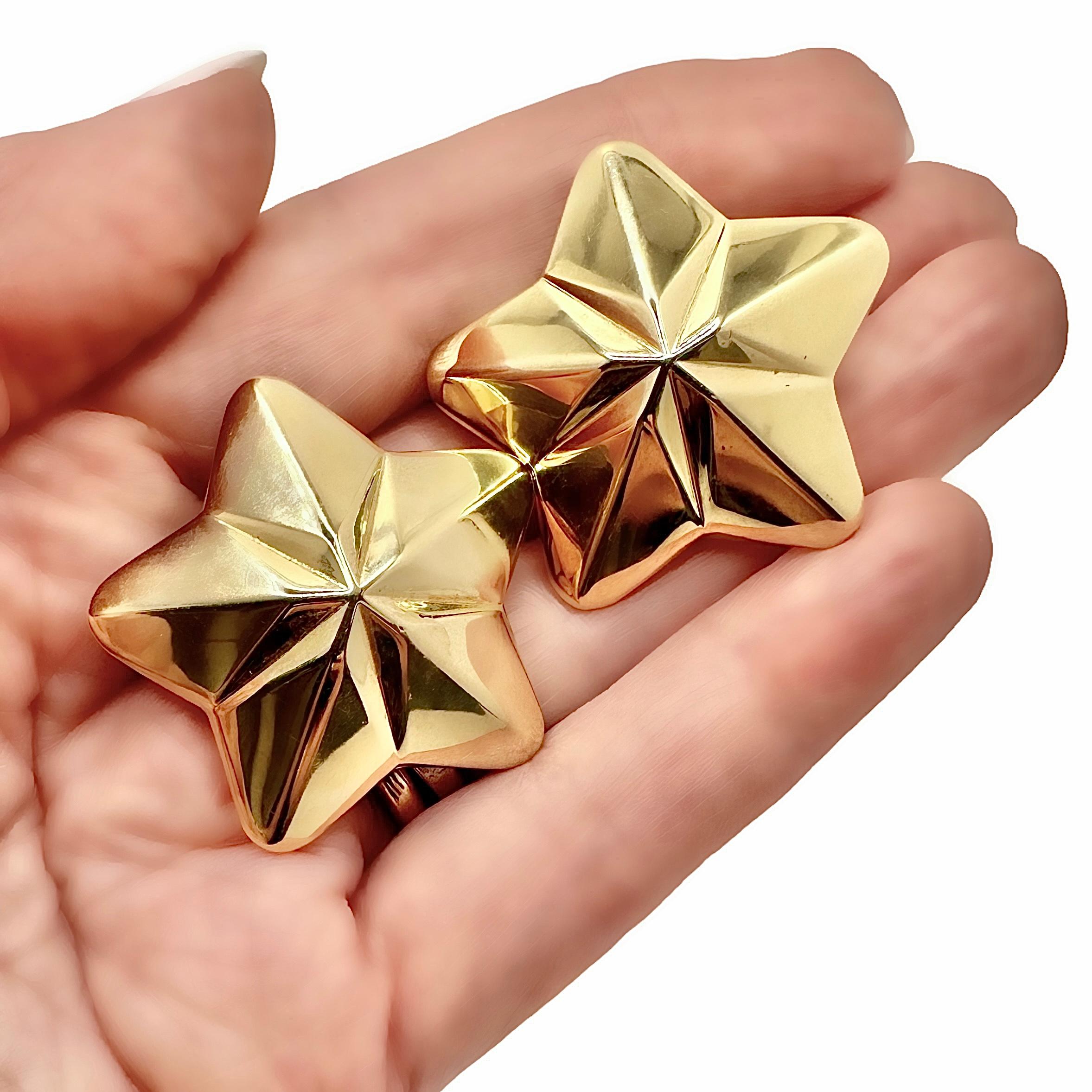 Große, leichte, italienische 14k Gelbgold-Ohrringe mit Sternmotiv von Vior 3