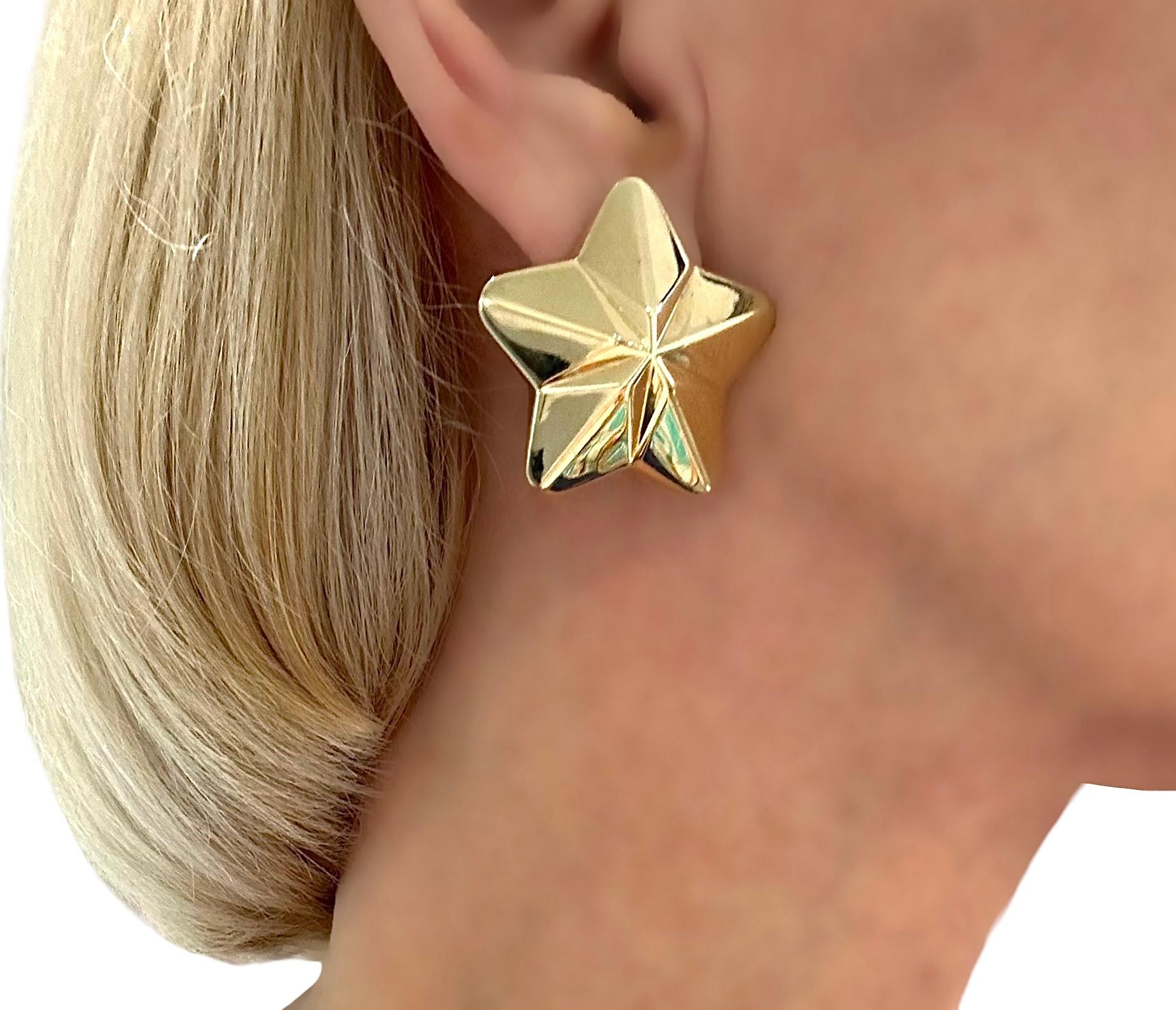 Große, leichte, italienische 14k Gelbgold-Ohrringe mit Sternmotiv von Vior 4
