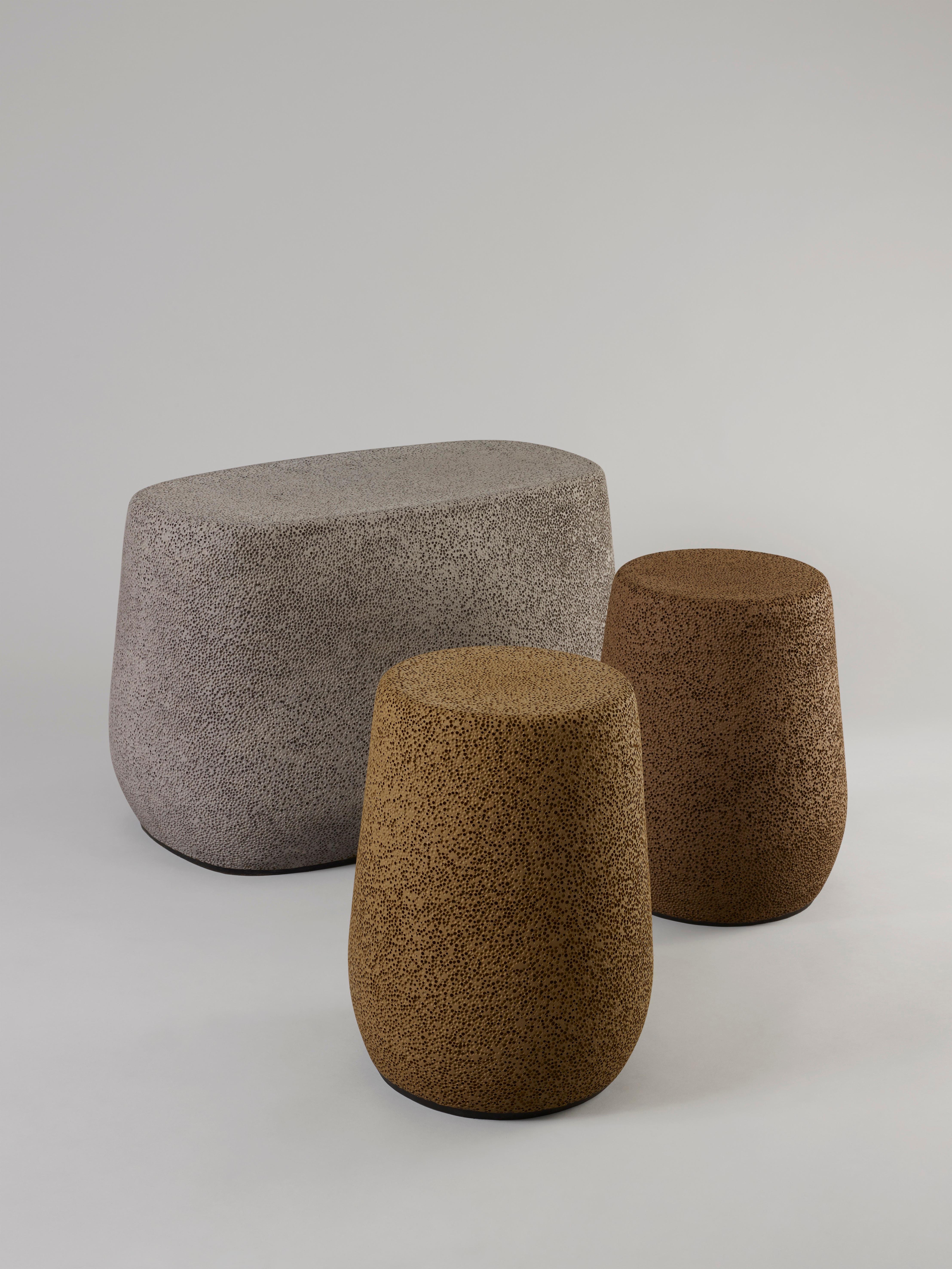 Contemporary 'Lightweight Porcelain' Stool and Side Table by Djim Berger, Coffee Brown For Sale