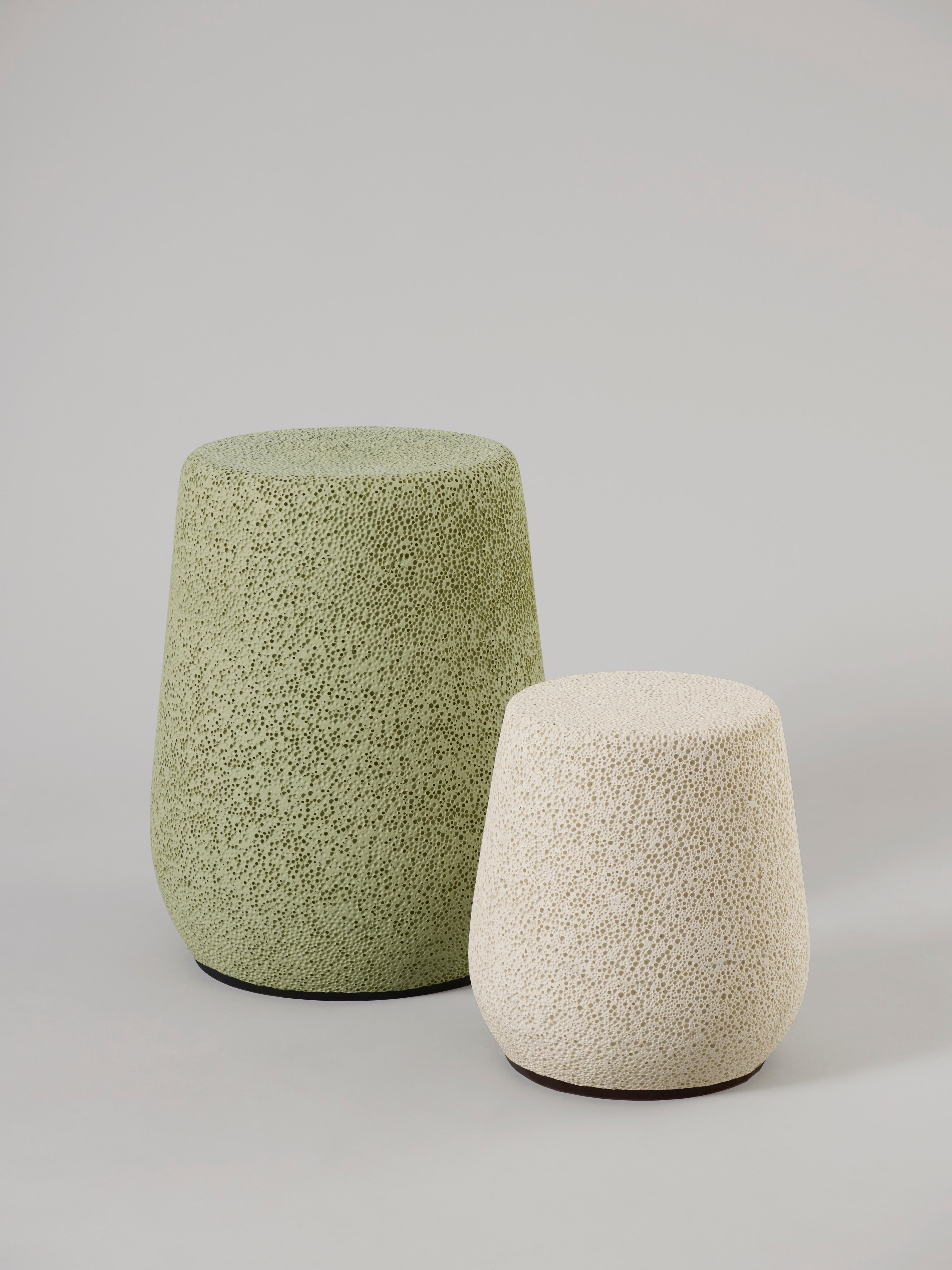 Dutch 'Lightweight Porcelain' Stool and Side Table by Djim Berger - Yellow Green For Sale